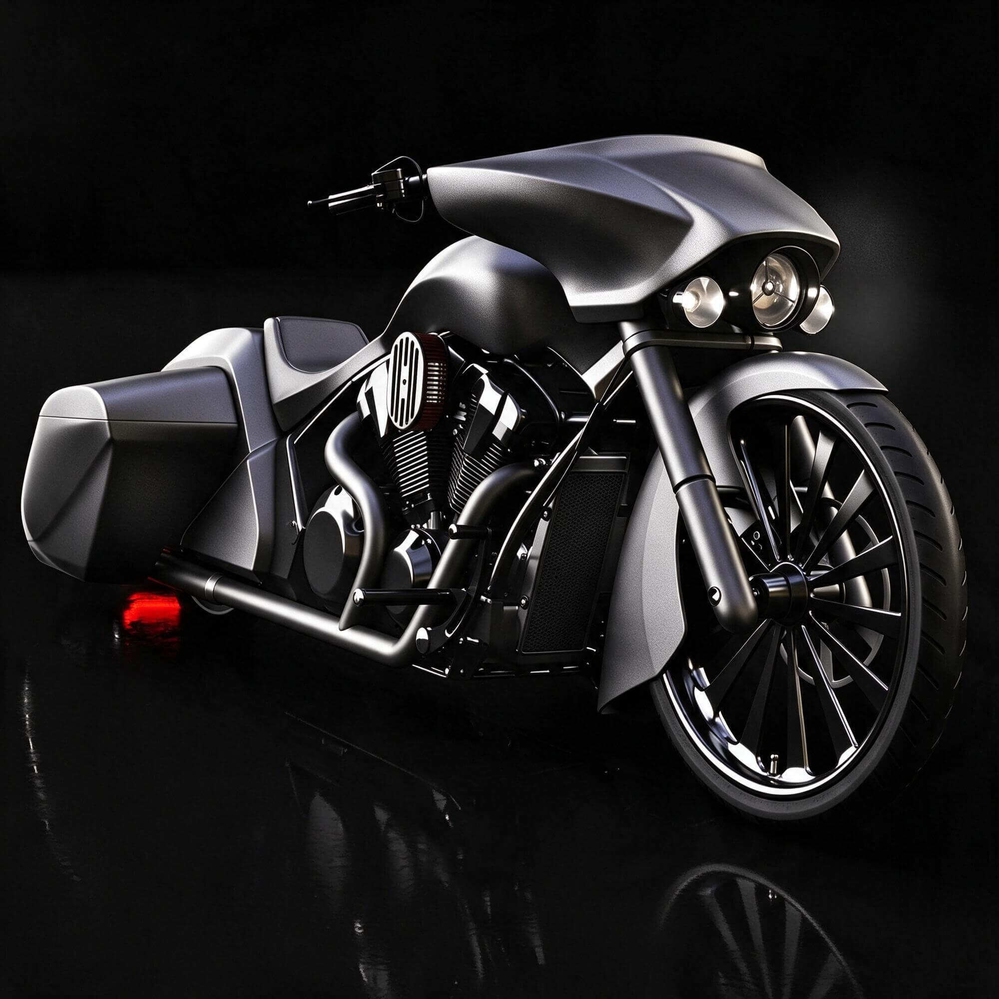 Matte Gray Custom Bagger Touring Motorcycle 3d Model 3D Model