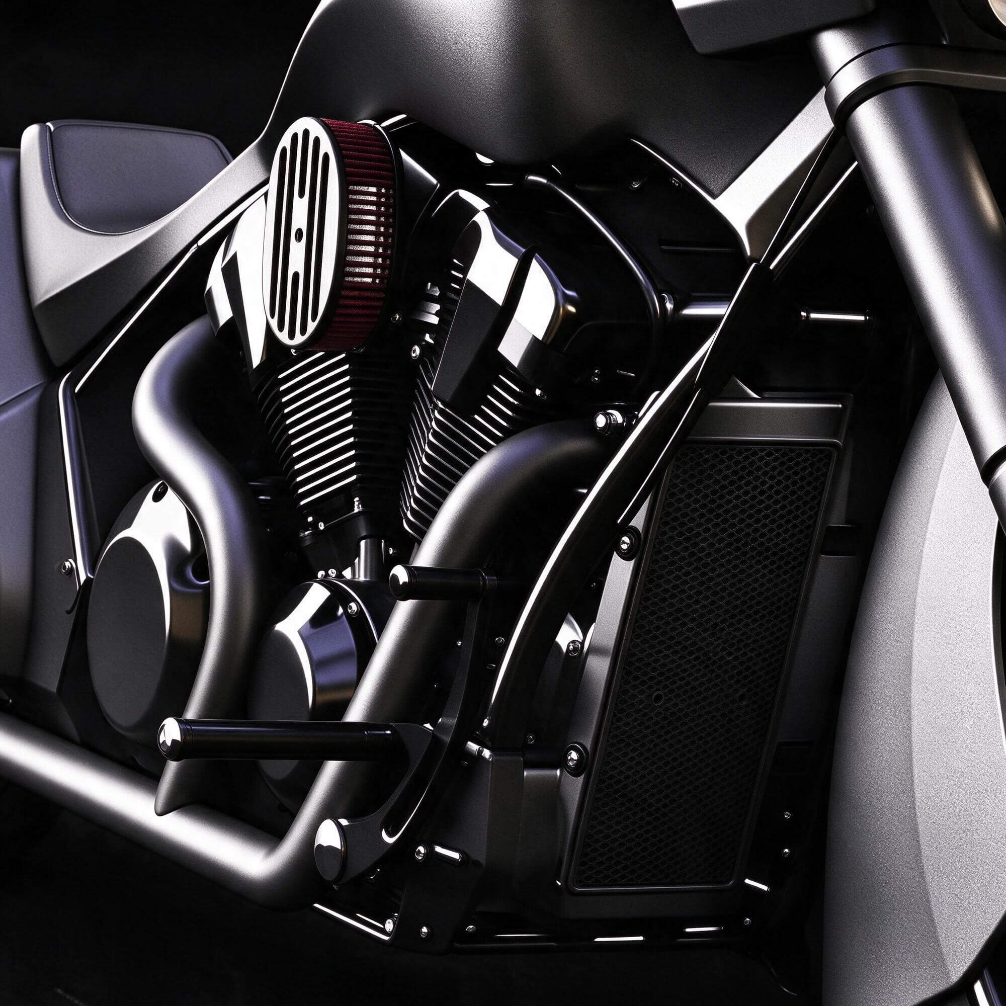 Matte Gray Custom Bagger Touring Motorcycle 3d Model 3D Model