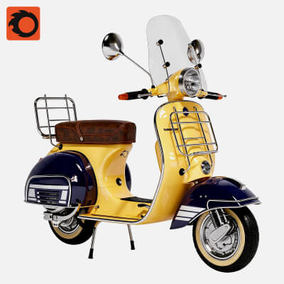Vintage Vespa Scooter with Windshield 3D Model