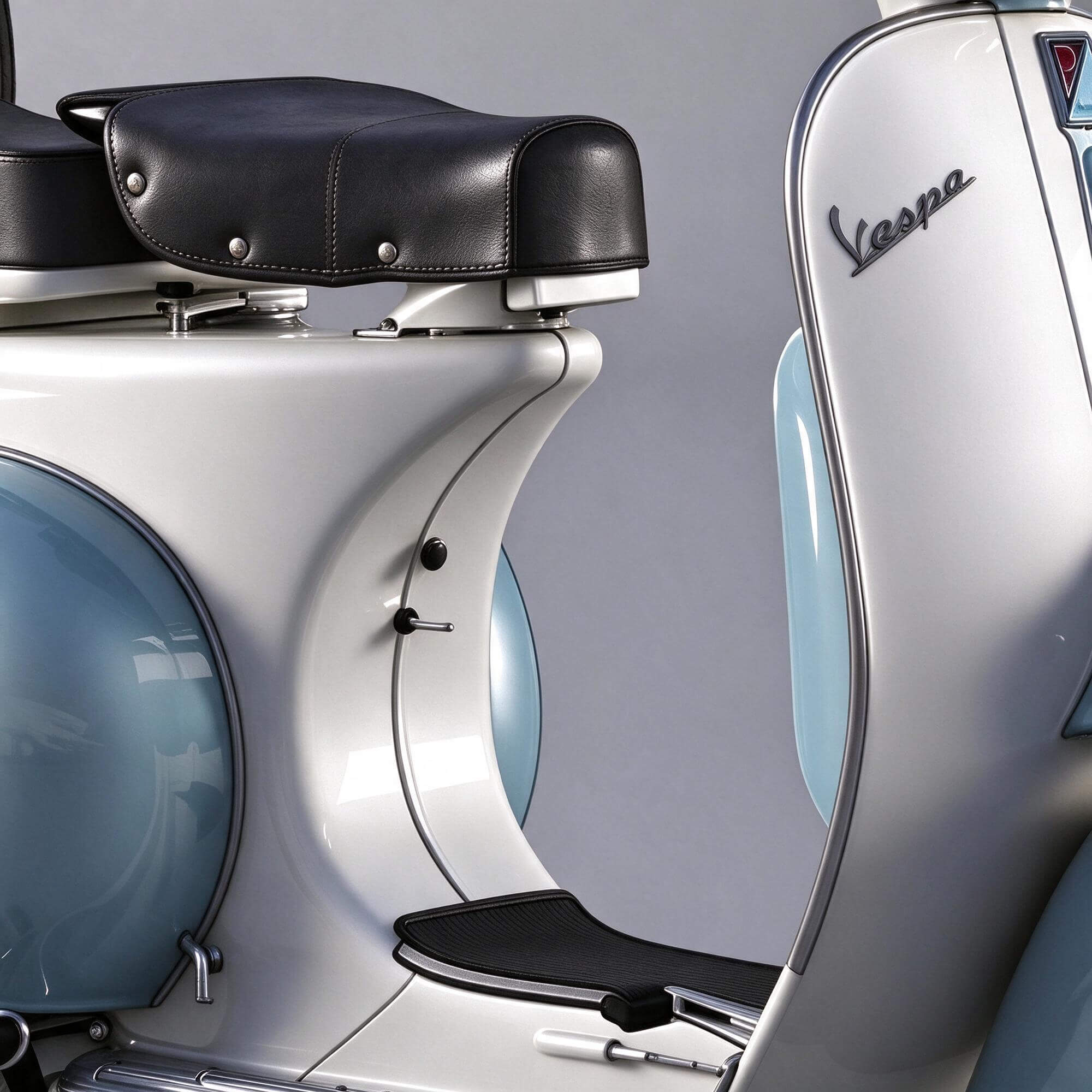 White and Light Blue Vespa Retro Scooter 3D Model 3D Model