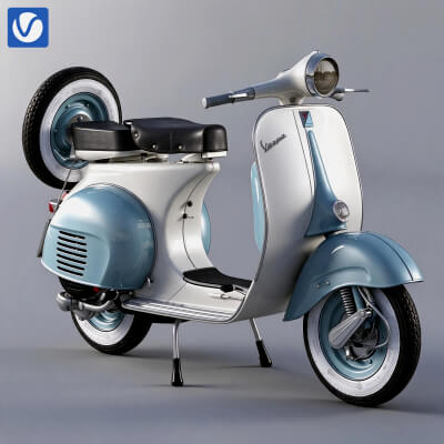 White and Light Blue Vespa Retro Scooter 3D Model