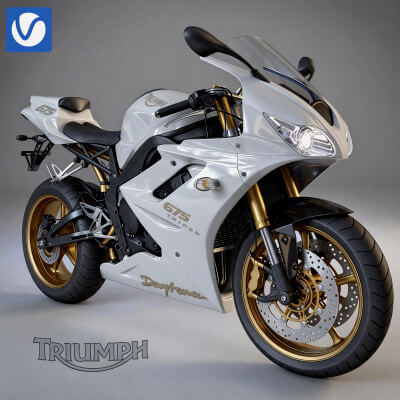 White Triumph Daytona 675 Sport Motorcycle 3D Model
