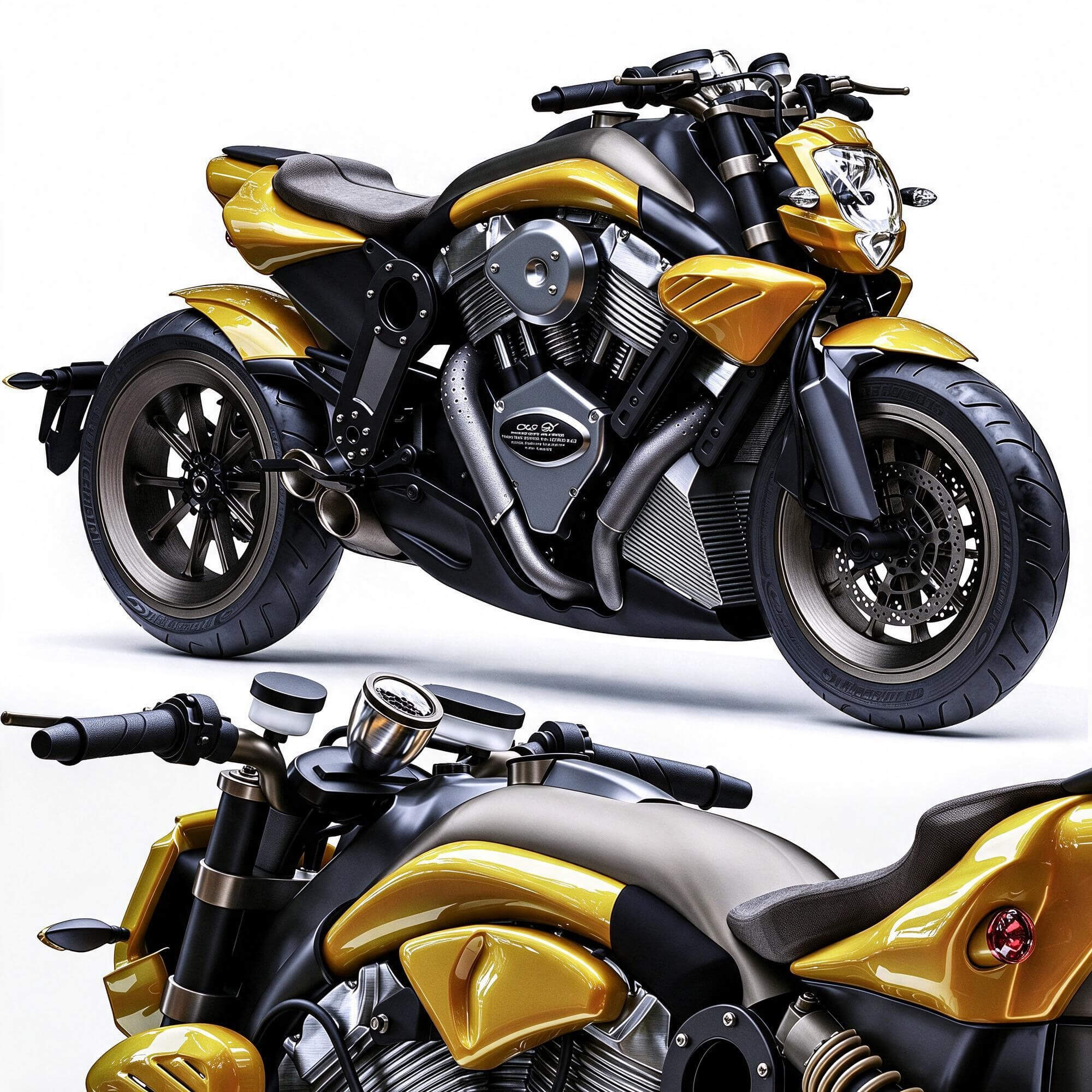 Yellow Black Custom Naked Street Motorcycle 3D Model 3D Model