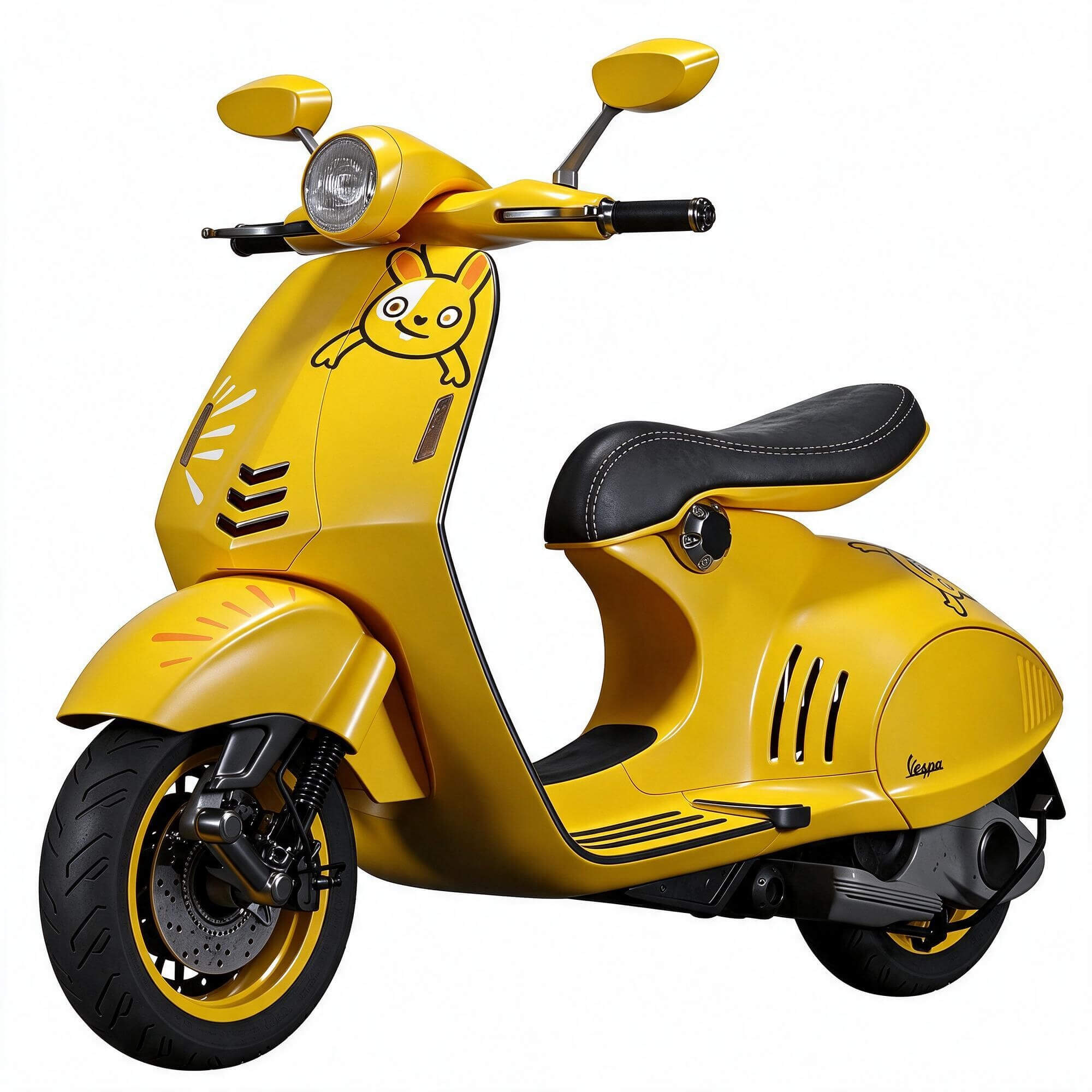 Yellow Vespa Scooter with Cute Rabbit Cartoon Livery 3D Mode 3D Model