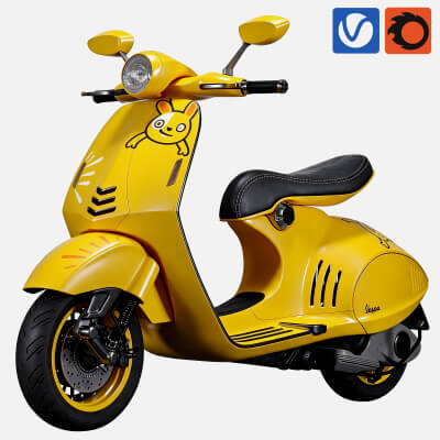 Yellow Vespa Scooter with Cute Rabbit Cartoon Livery 3D Mode