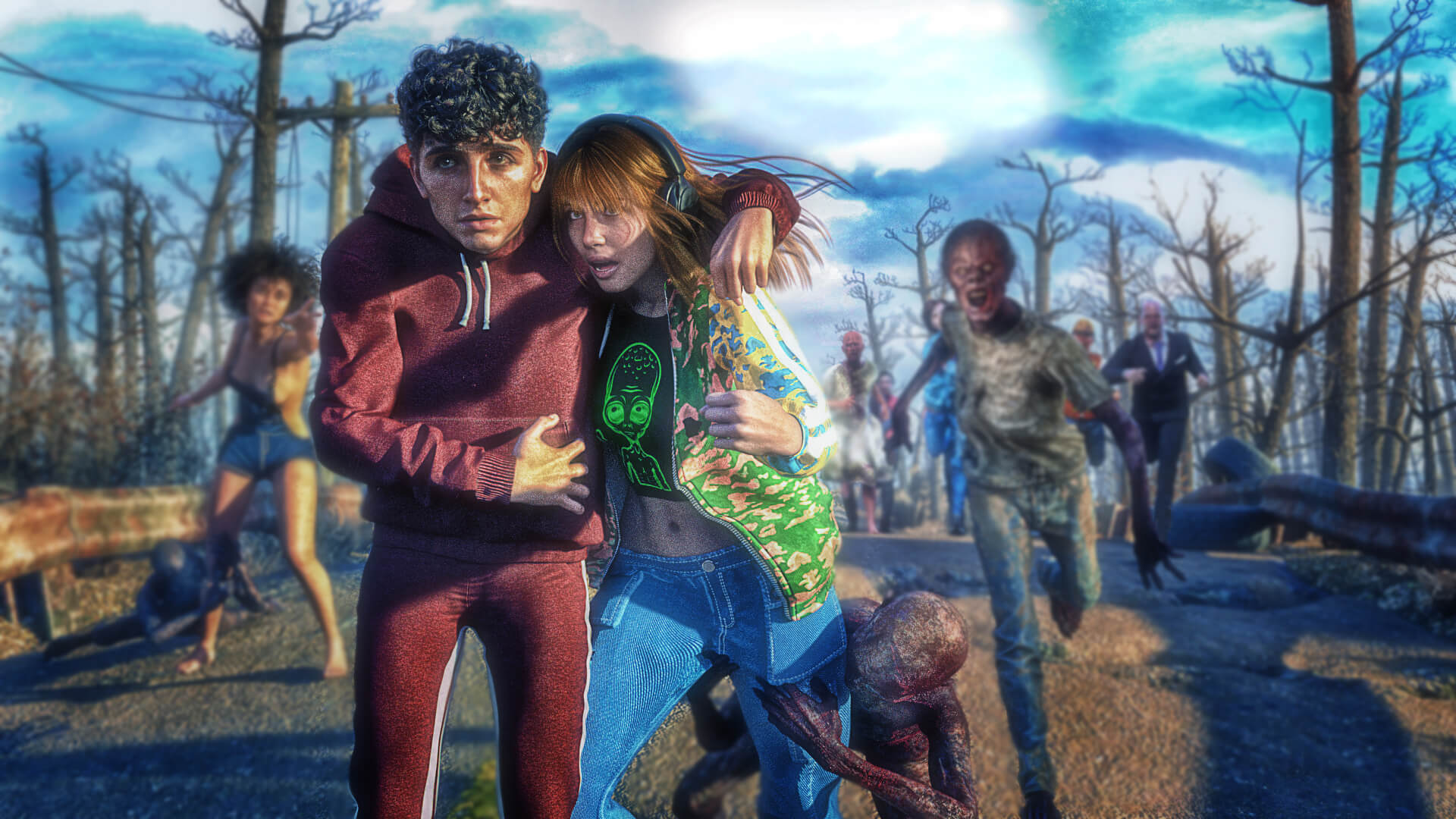 Running for Their Lives 3D Render, Digital Artwork by RLove