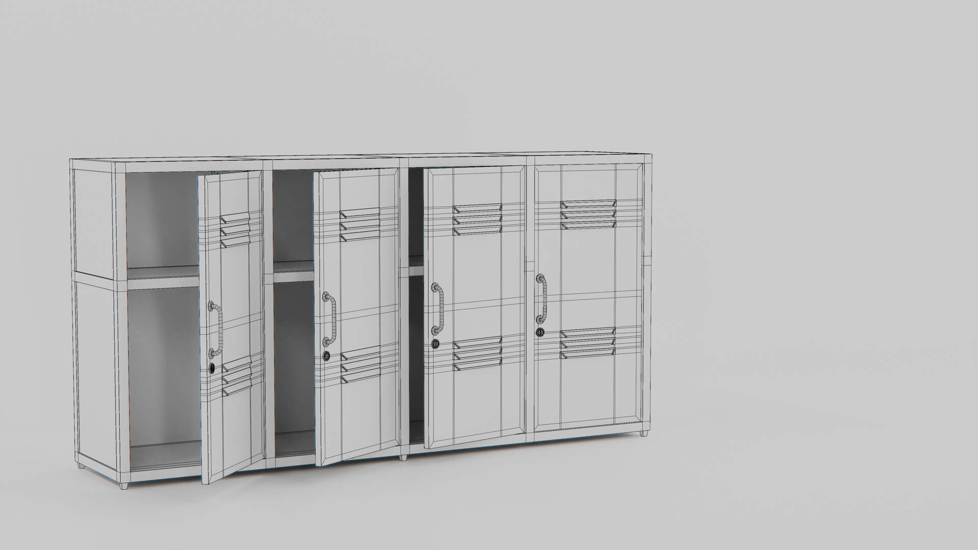 Industrial Teal Metal Locker Credenza 3D Model