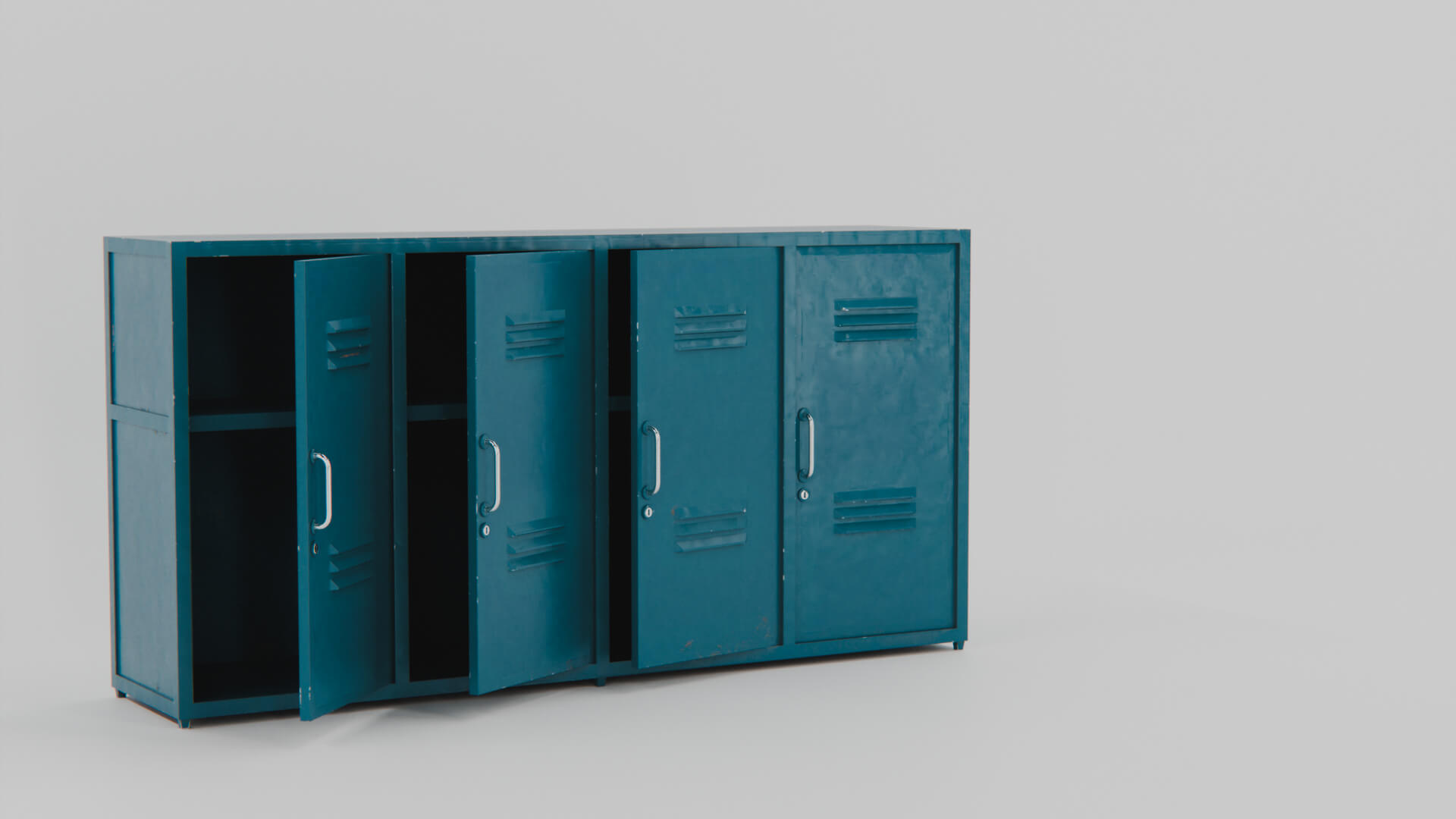 Industrial Teal Metal Locker Credenza 3D Model