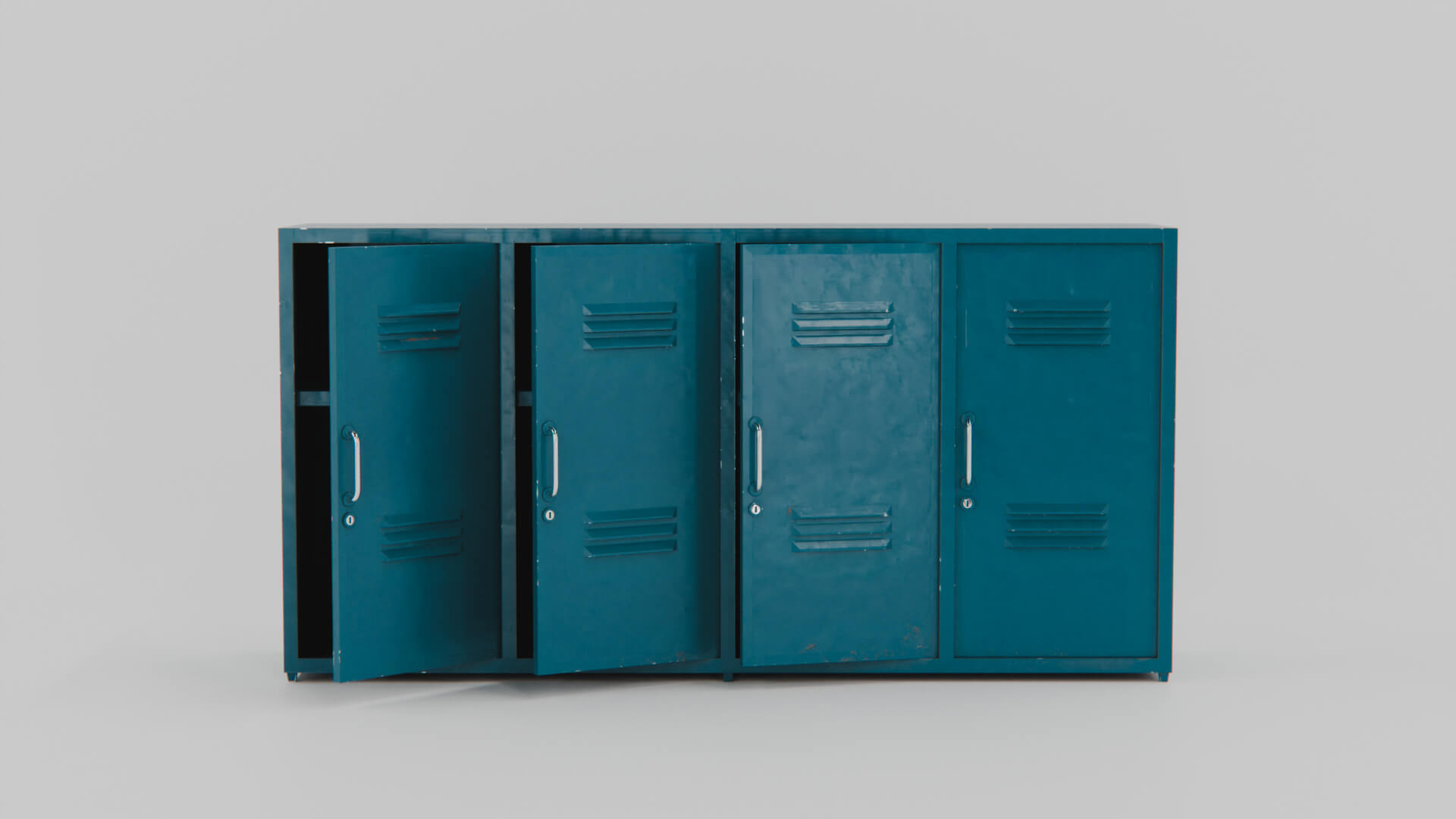Industrial Teal Metal Locker Credenza 3D Model