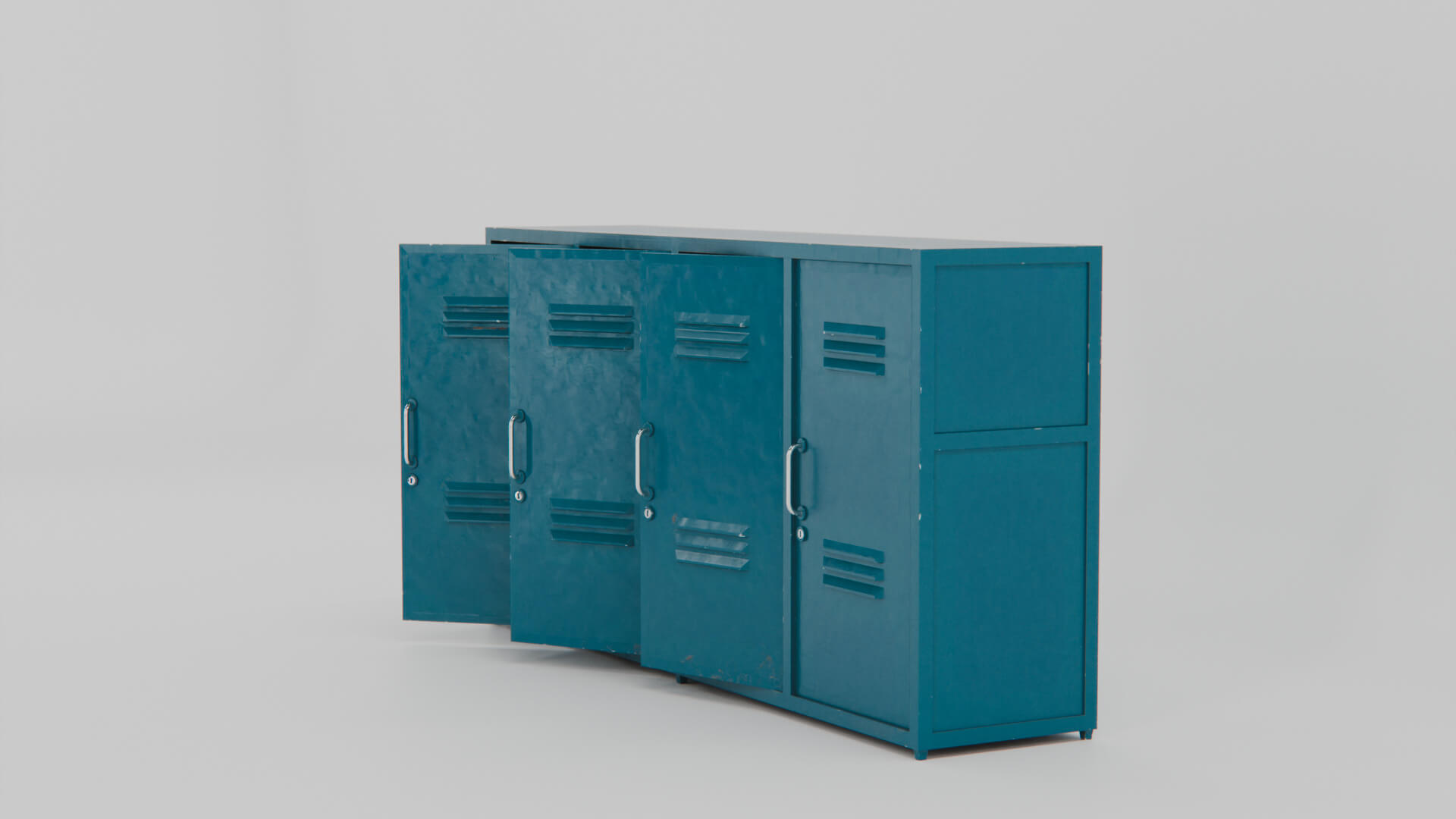 Industrial Teal Metal Locker Credenza 3D Model