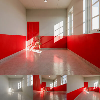 Minimalist Red Sunlight Interior Scene