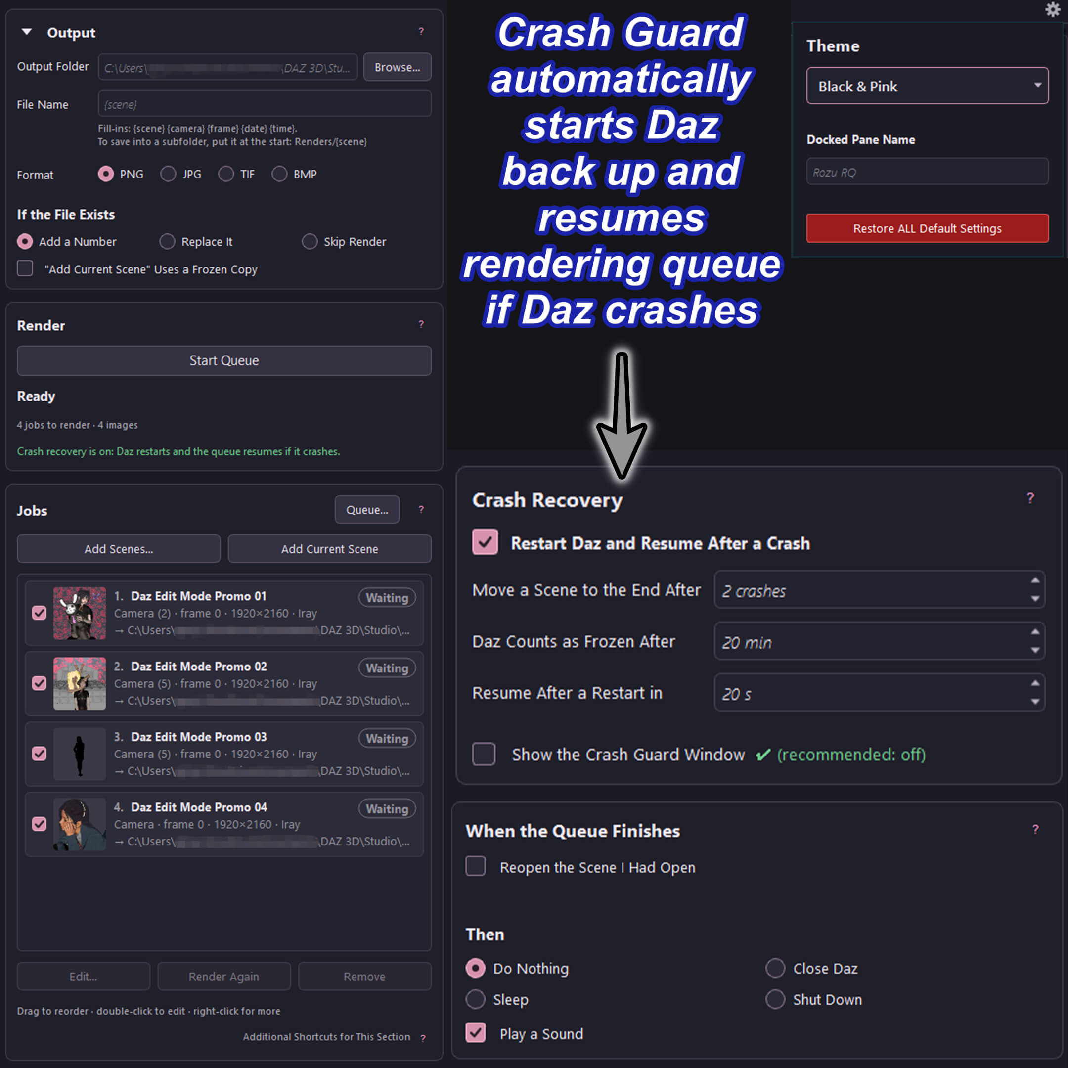 Rozu Render Queue for Daz 6 and 4 Daz Content