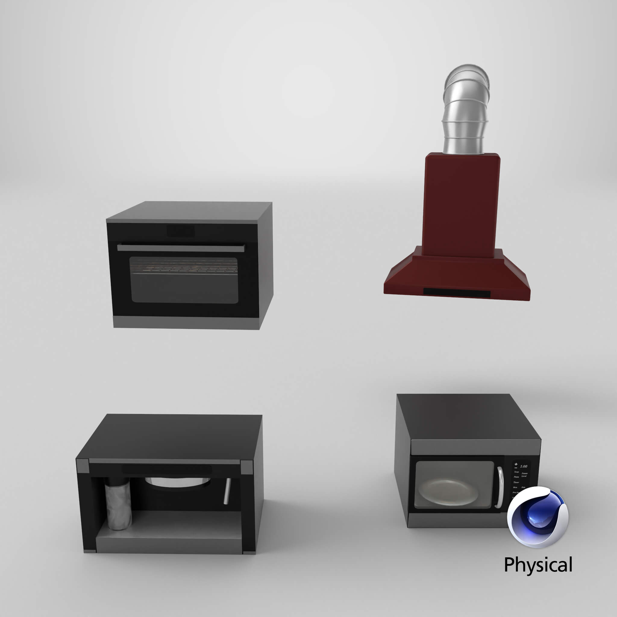 Built-In Kitchen Appliance Pack Oven Microwave Coffee Hood 3D Model