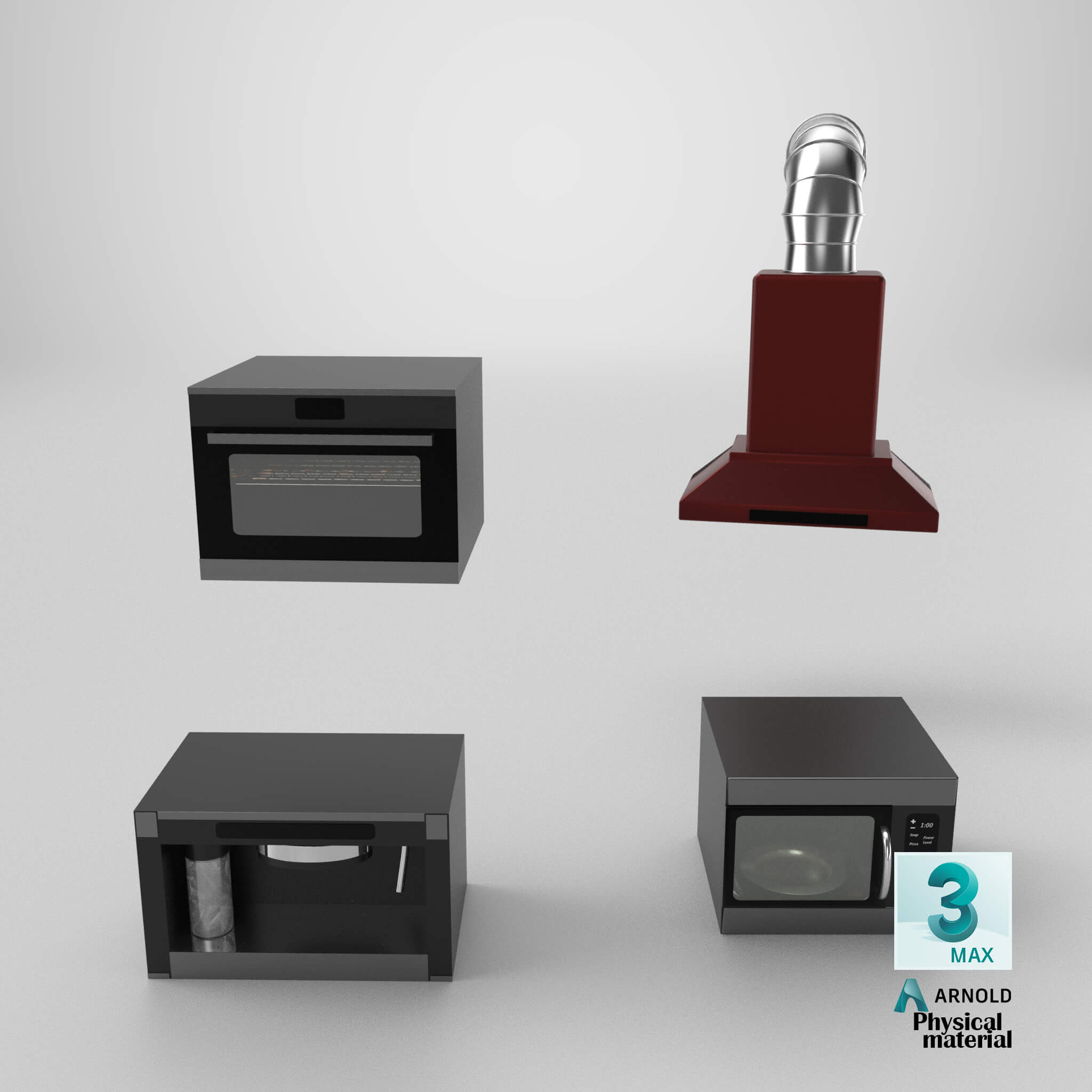 Built-In Kitchen Appliance Pack Oven Microwave Coffee Hood 3D Model