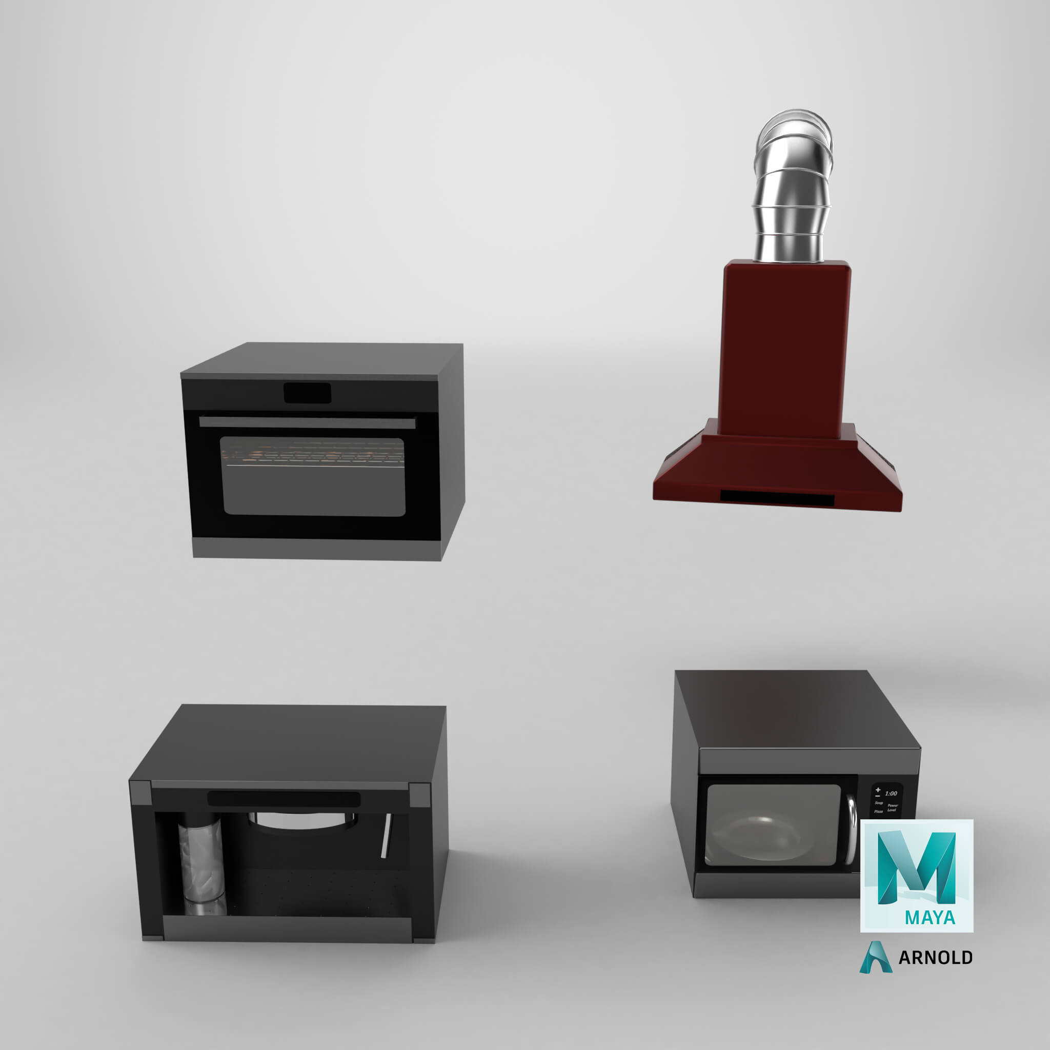 Built-In Kitchen Appliance Pack Oven Microwave Coffee Hood 3D Model