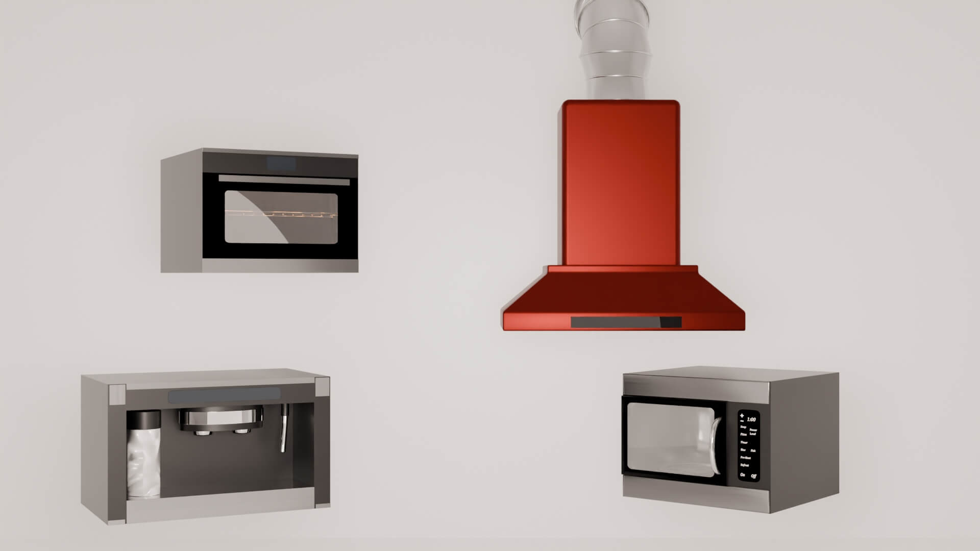 Built-In Kitchen Appliance Pack Oven Microwave Coffee Hood 3D Model