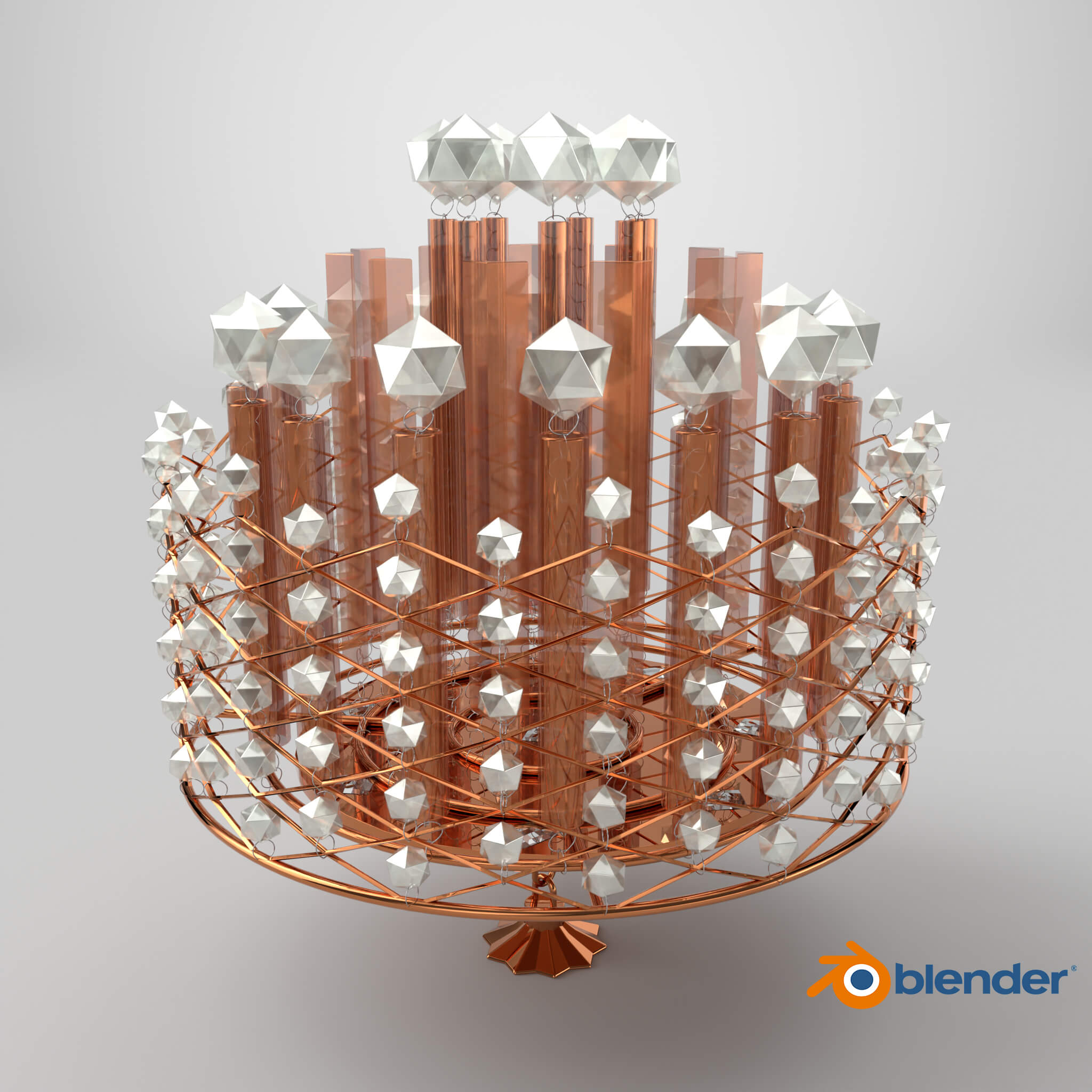 Copper Modern Modular Crystal Drum Chandelier 3D Model