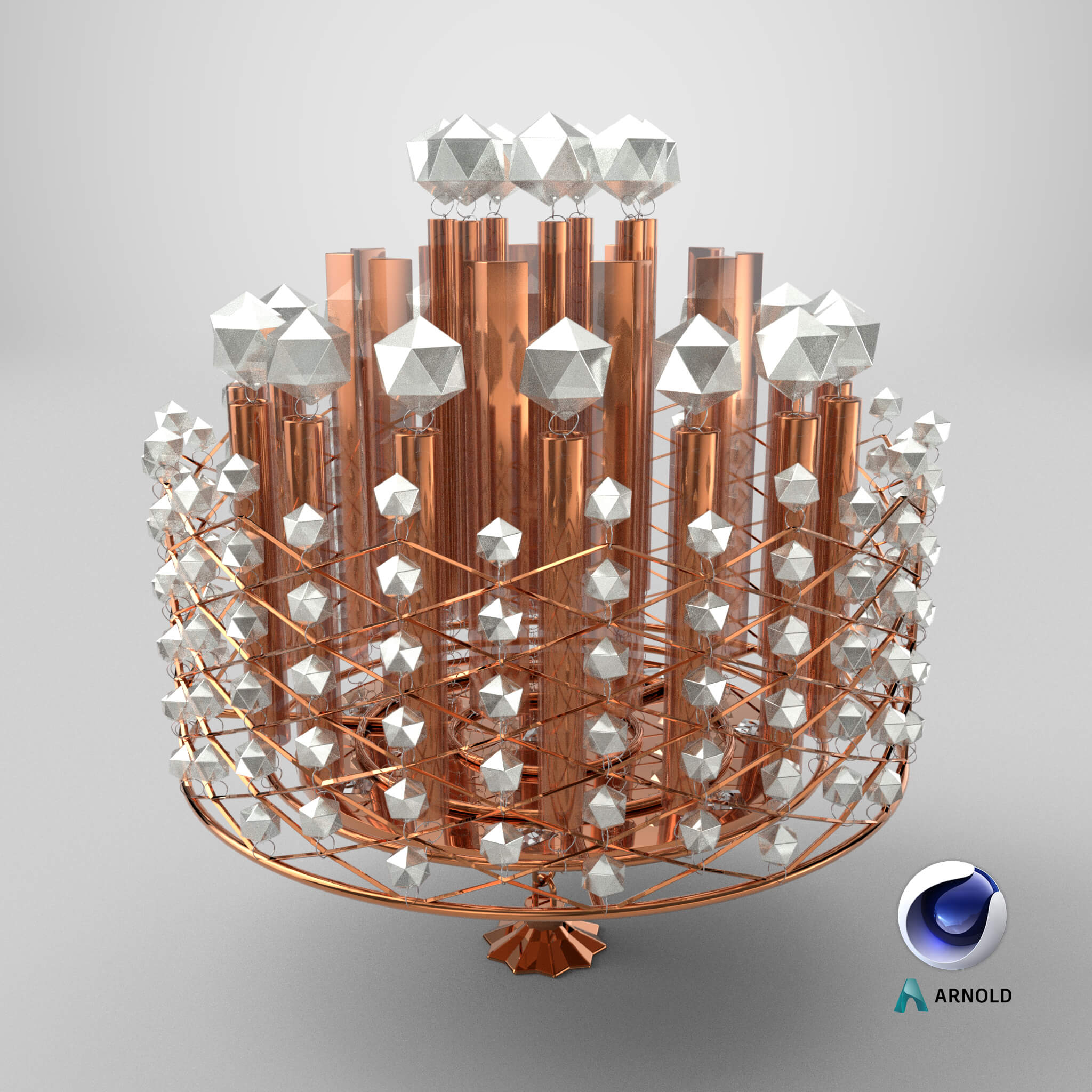 Copper Modern Modular Crystal Drum Chandelier 3D Model
