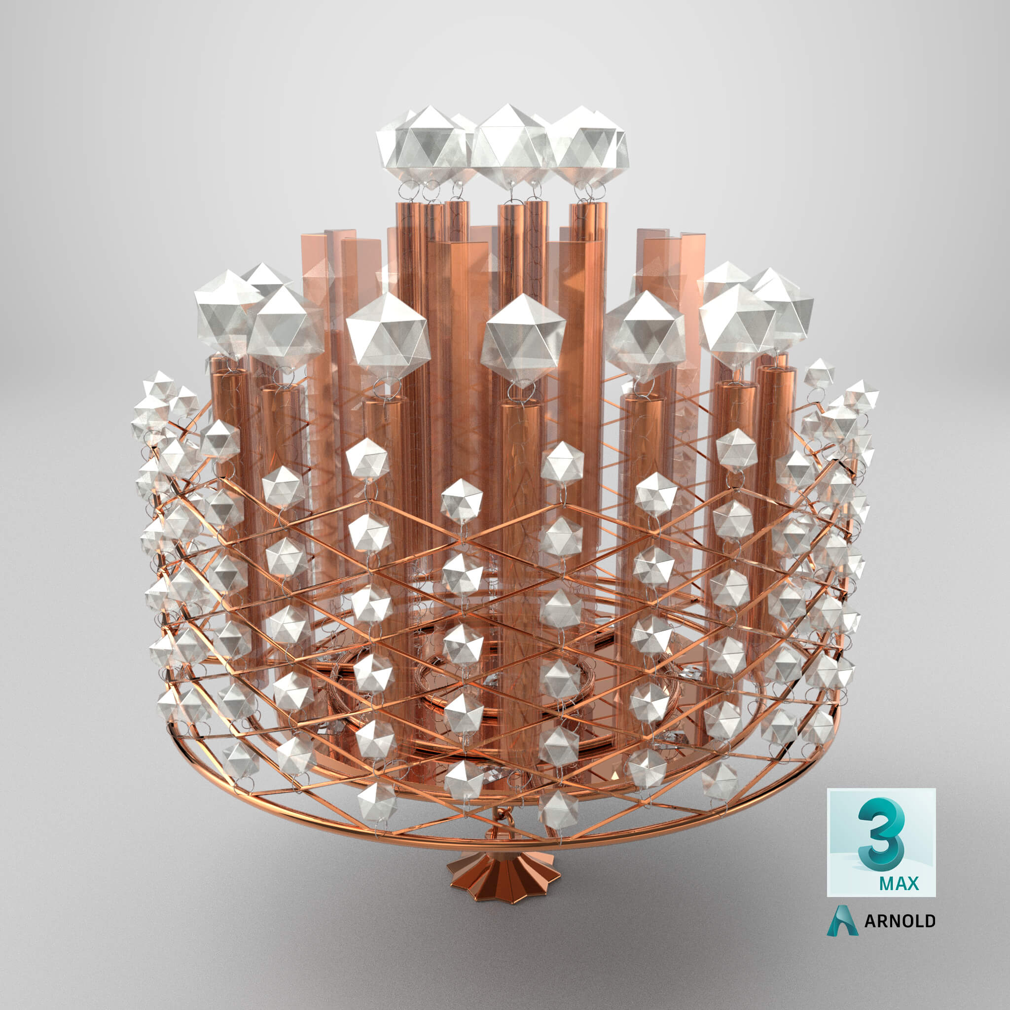 Copper Modern Modular Crystal Drum Chandelier 3D Model