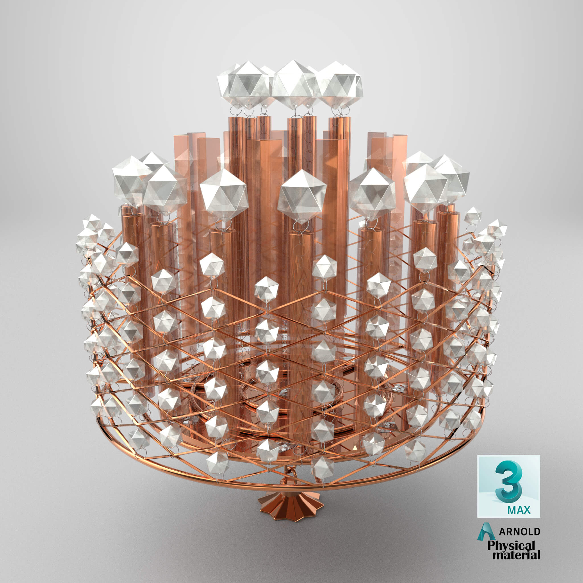 Copper Modern Modular Crystal Drum Chandelier 3D Model