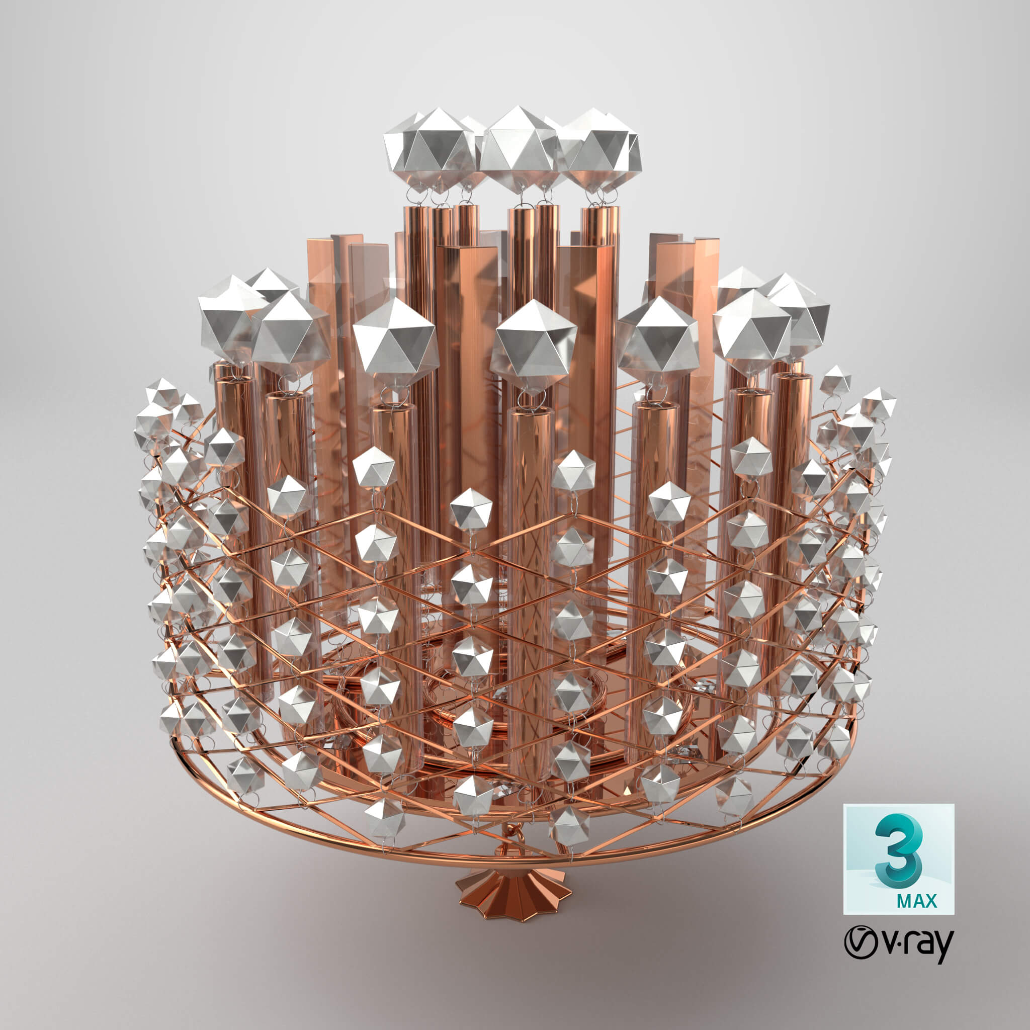 Copper Modern Modular Crystal Drum Chandelier 3D Model