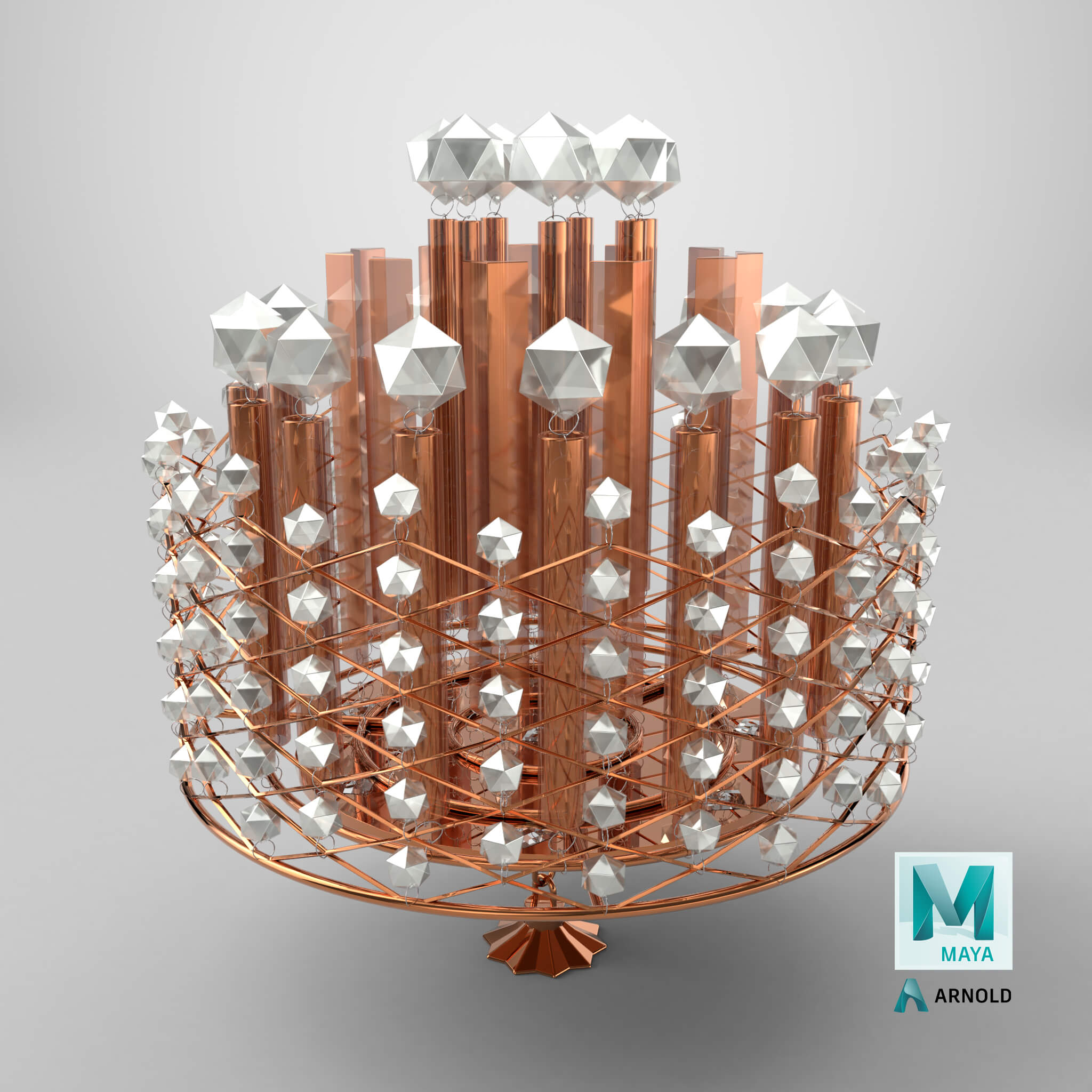 Copper Modern Modular Crystal Drum Chandelier 3D Model