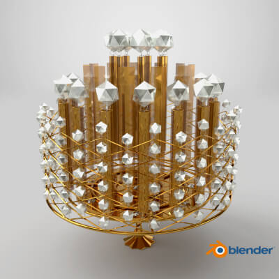 Modern Modular Crystal Chandelier Gold Editable 3D Model