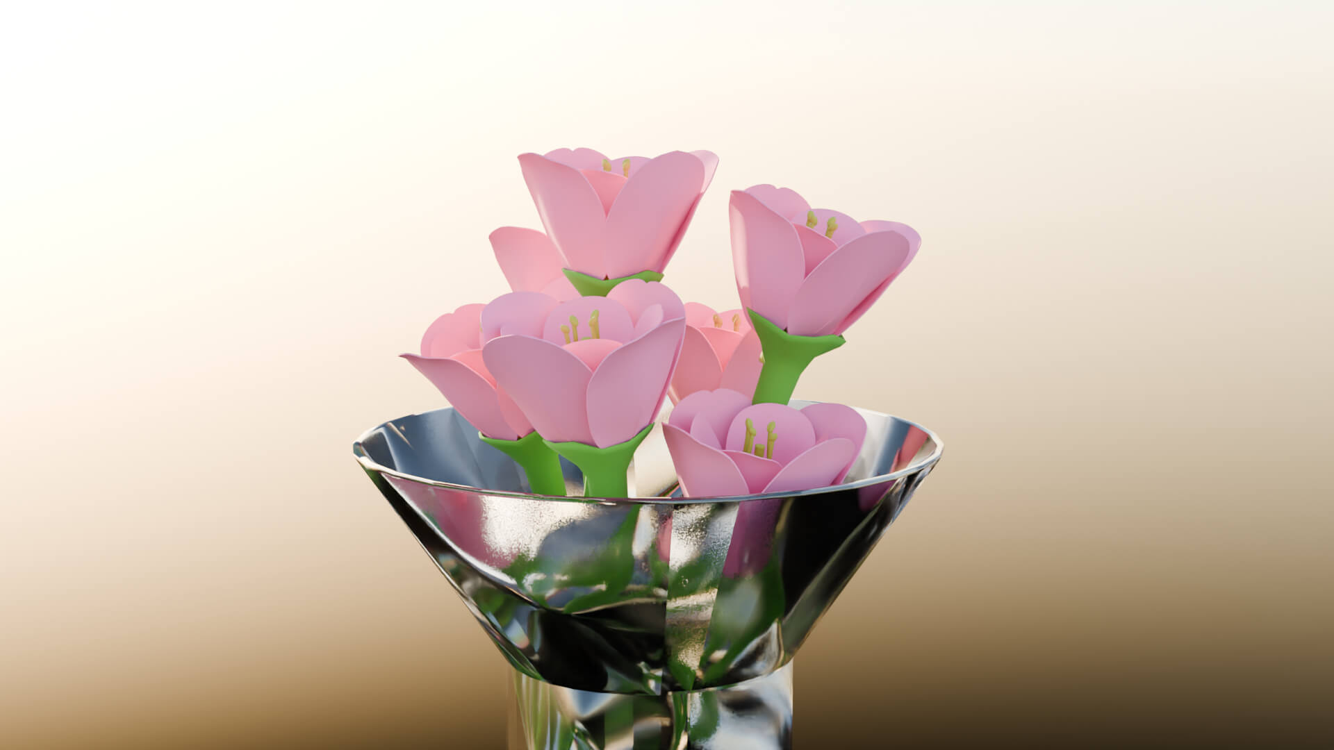 Tulip Flowers Vase Decor 3D Model