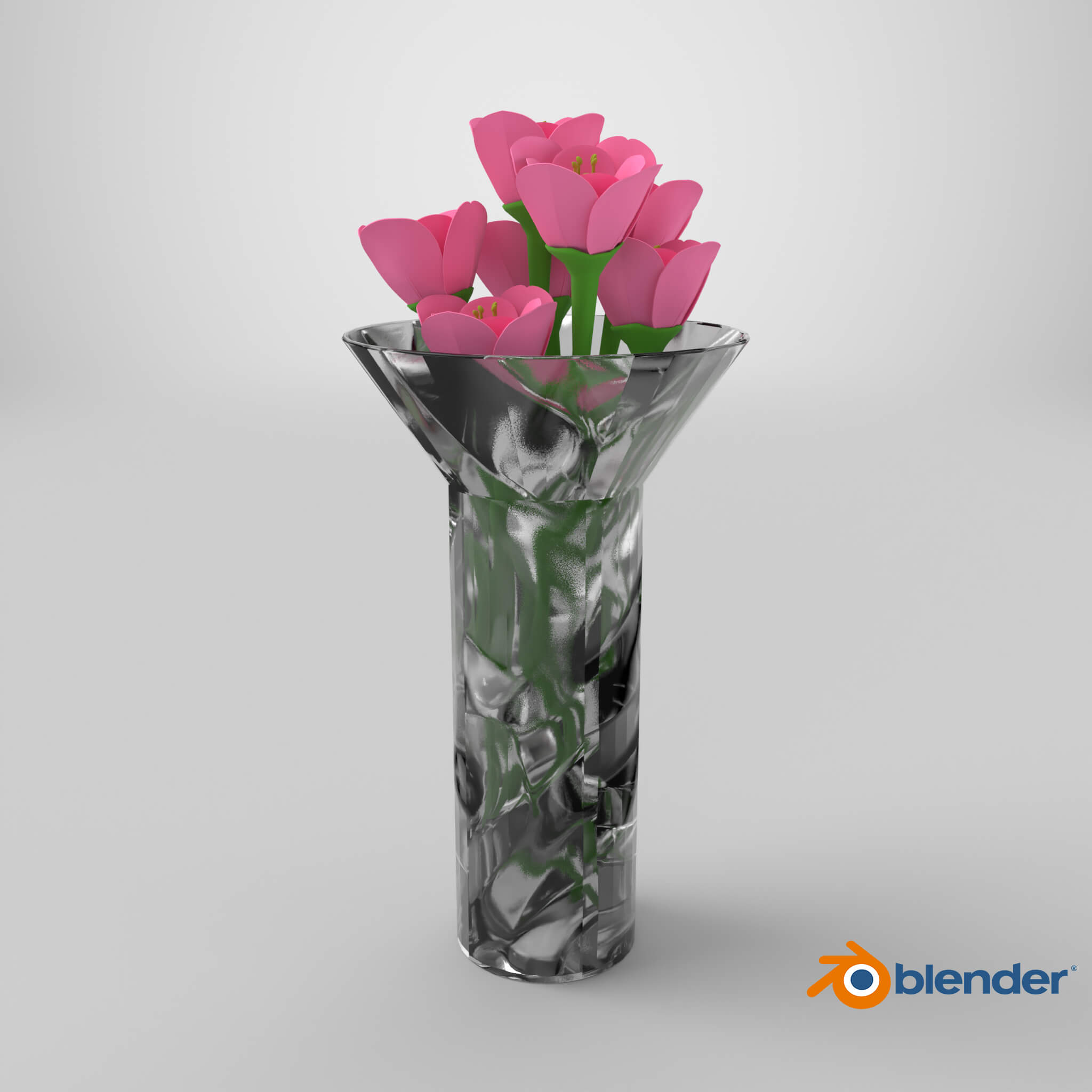 Tulip Flowers Vase Decor 3D Model