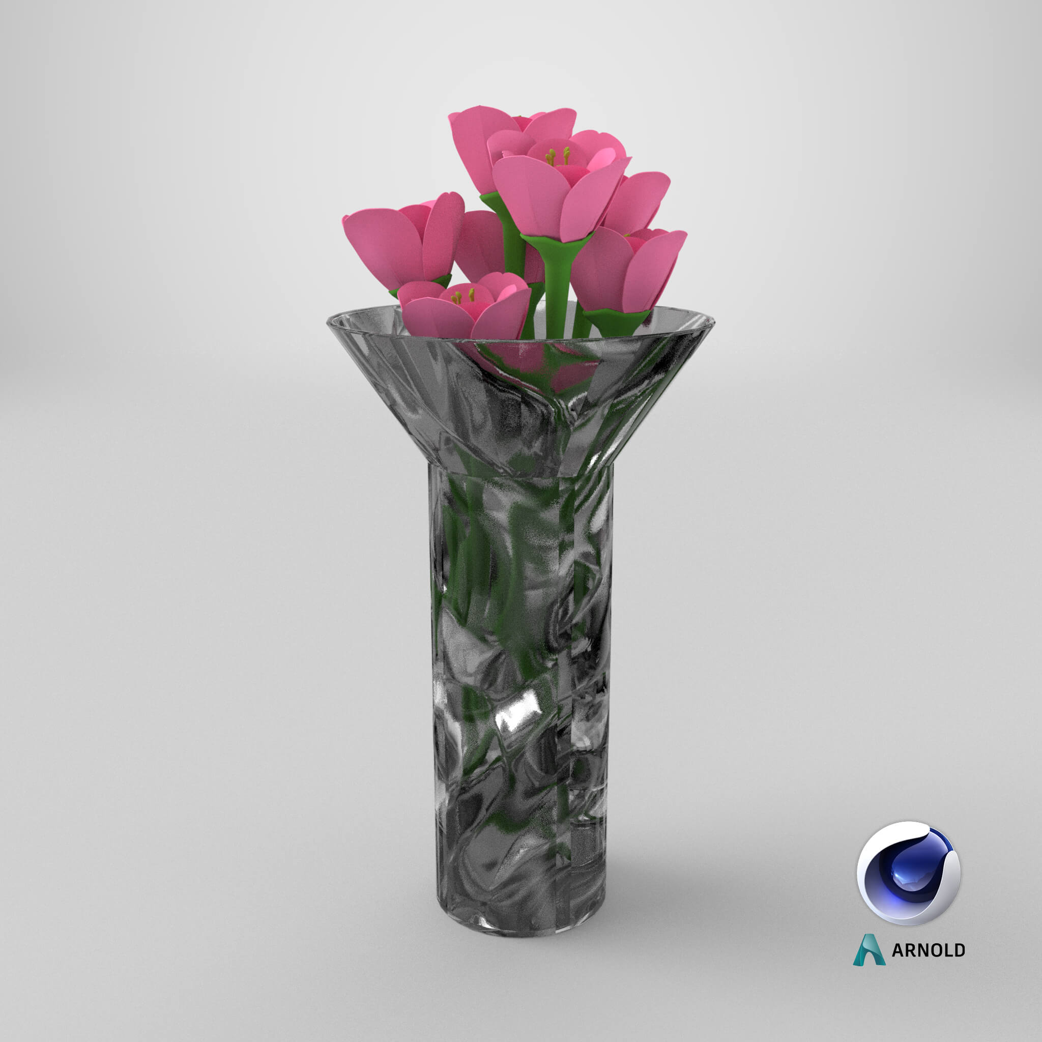Tulip Flowers Vase Decor 3D Model