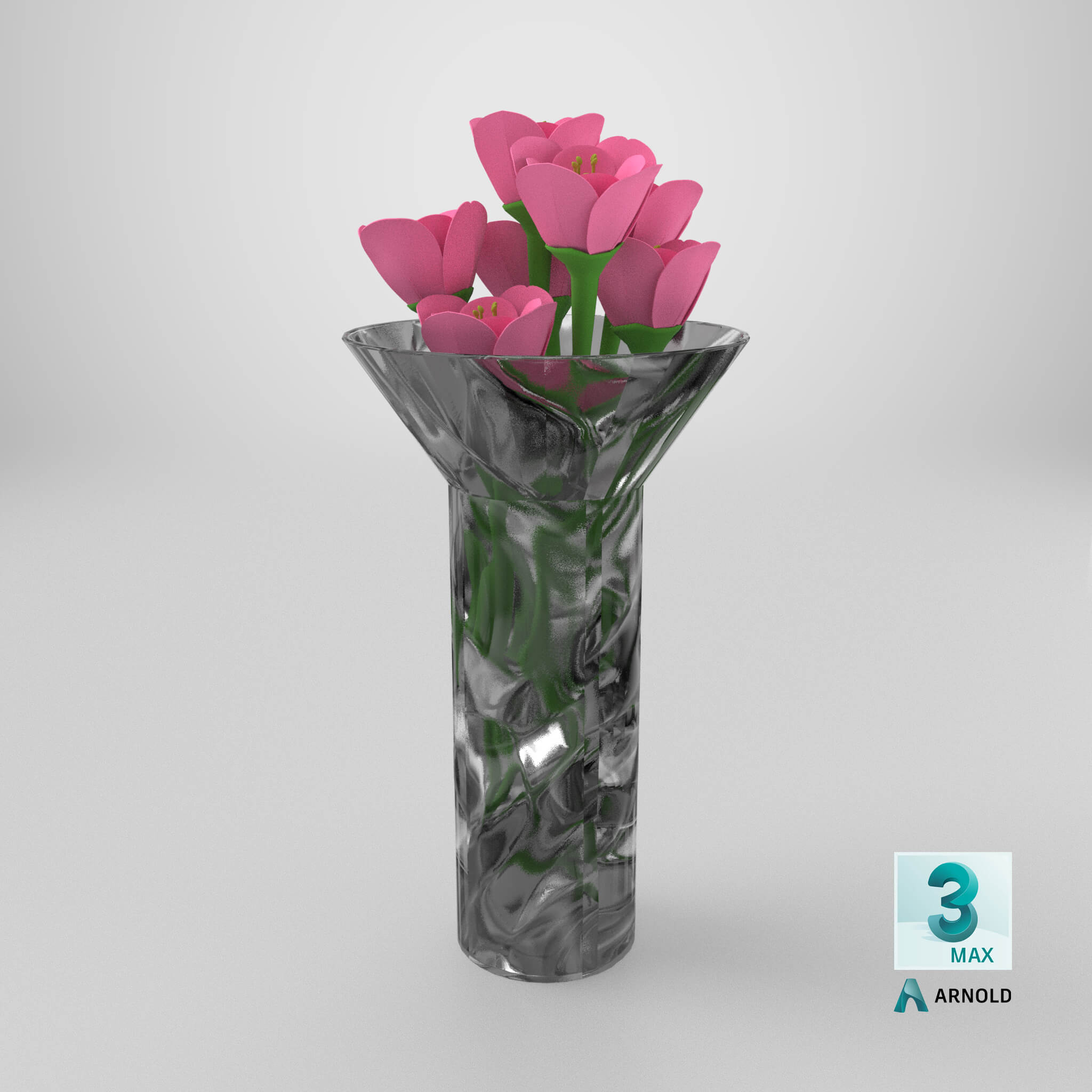 Tulip Flowers Vase Decor 3D Model