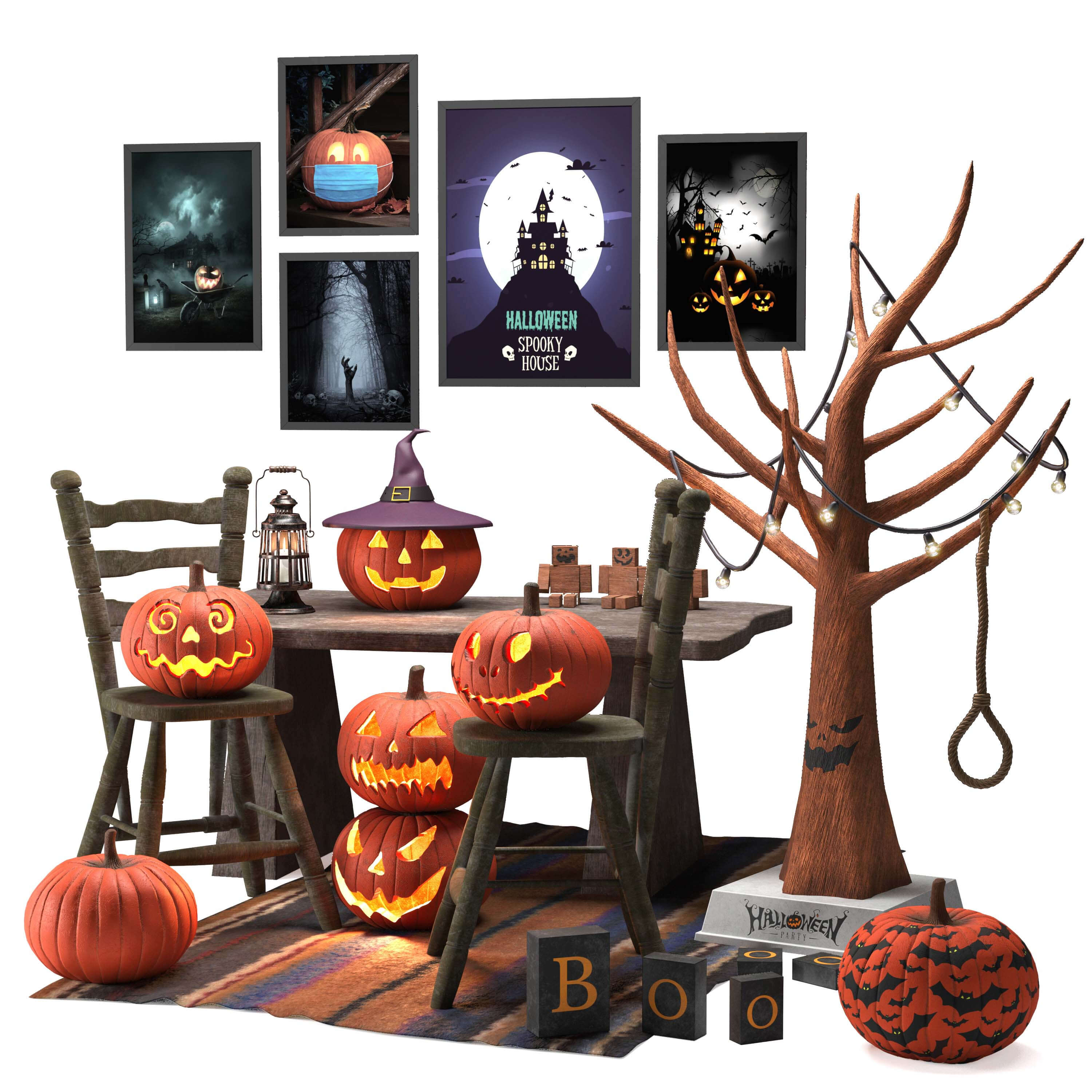 Decorative Set Halloween 3D Model