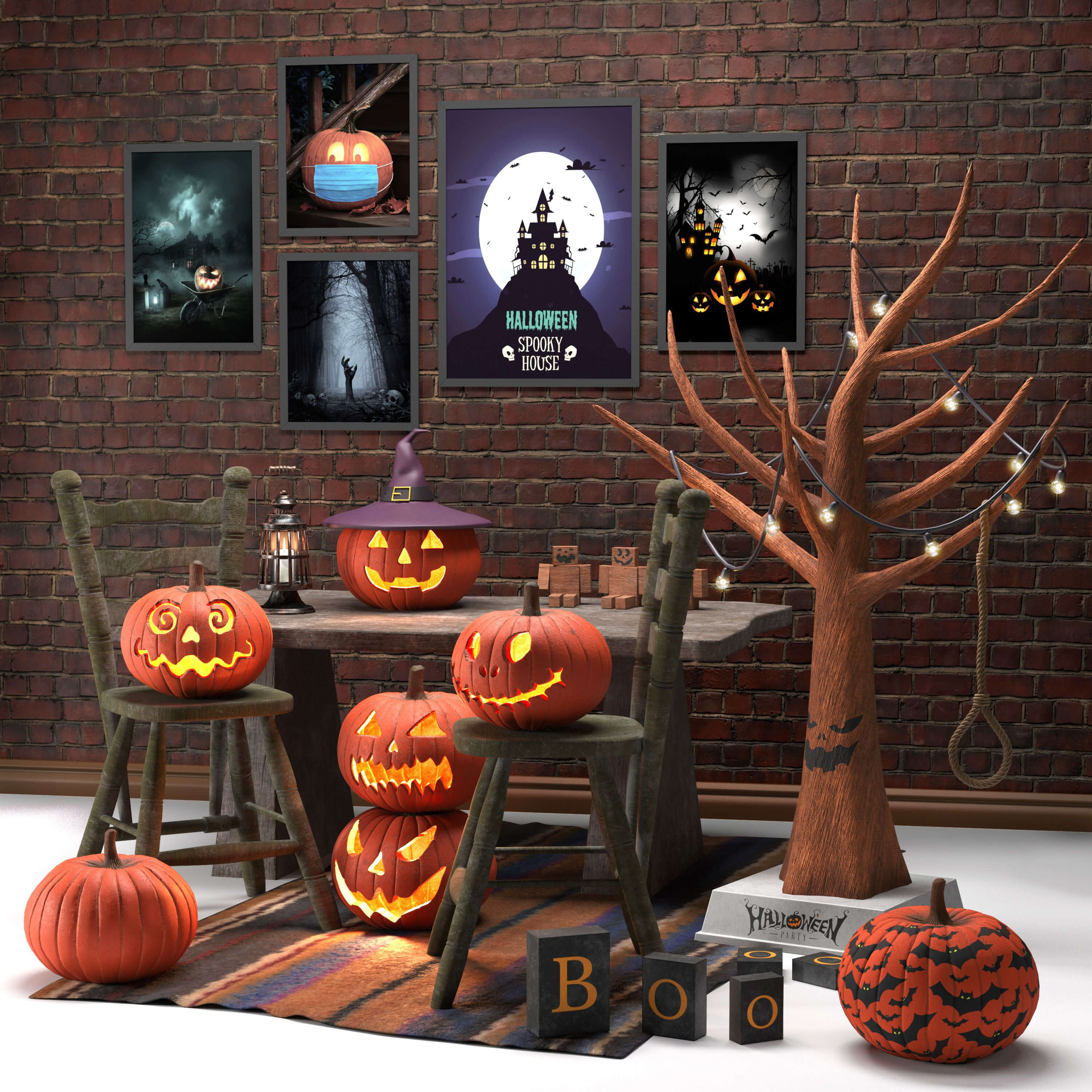 Decorative Set Halloween 3D Model