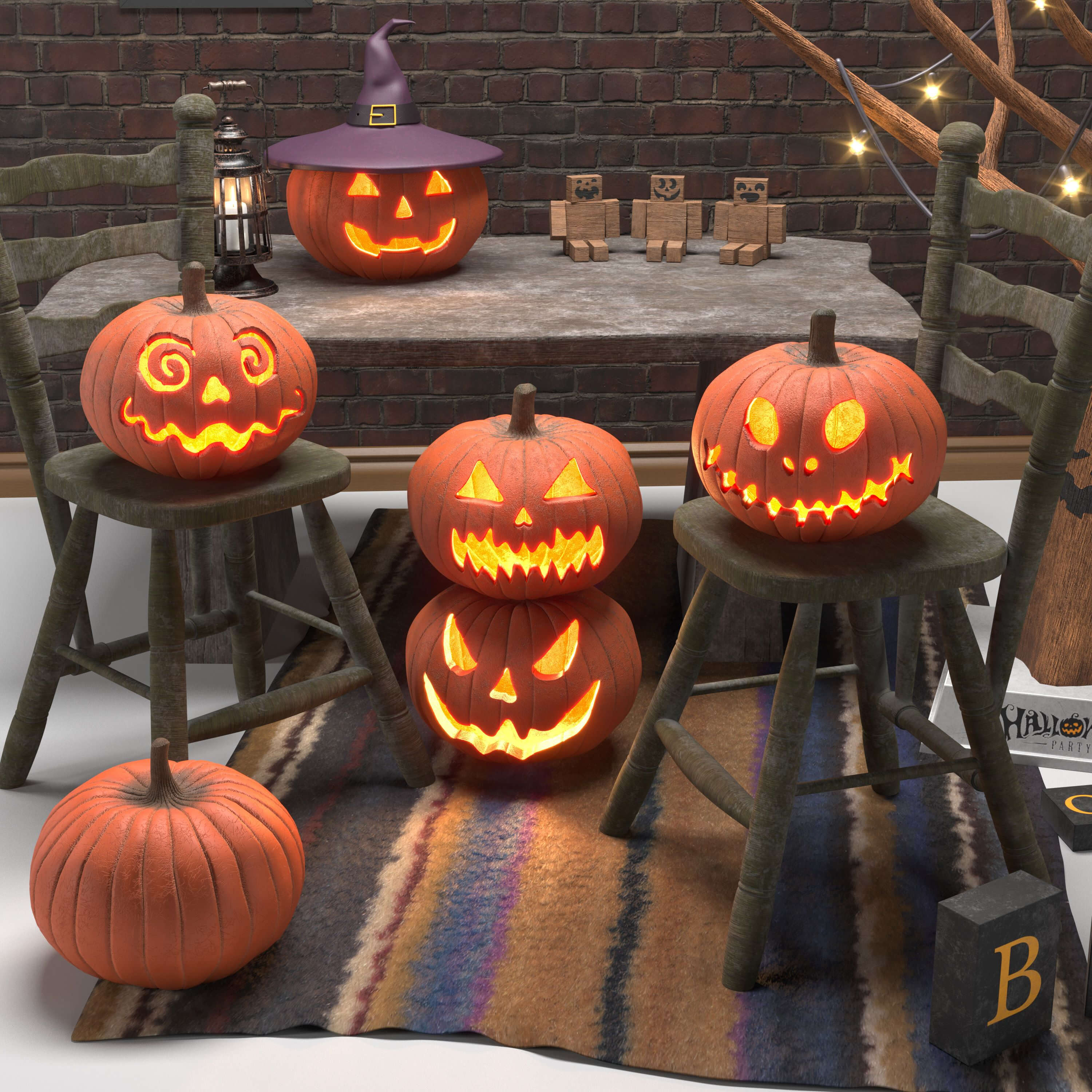 Decorative Set Halloween 3D Model