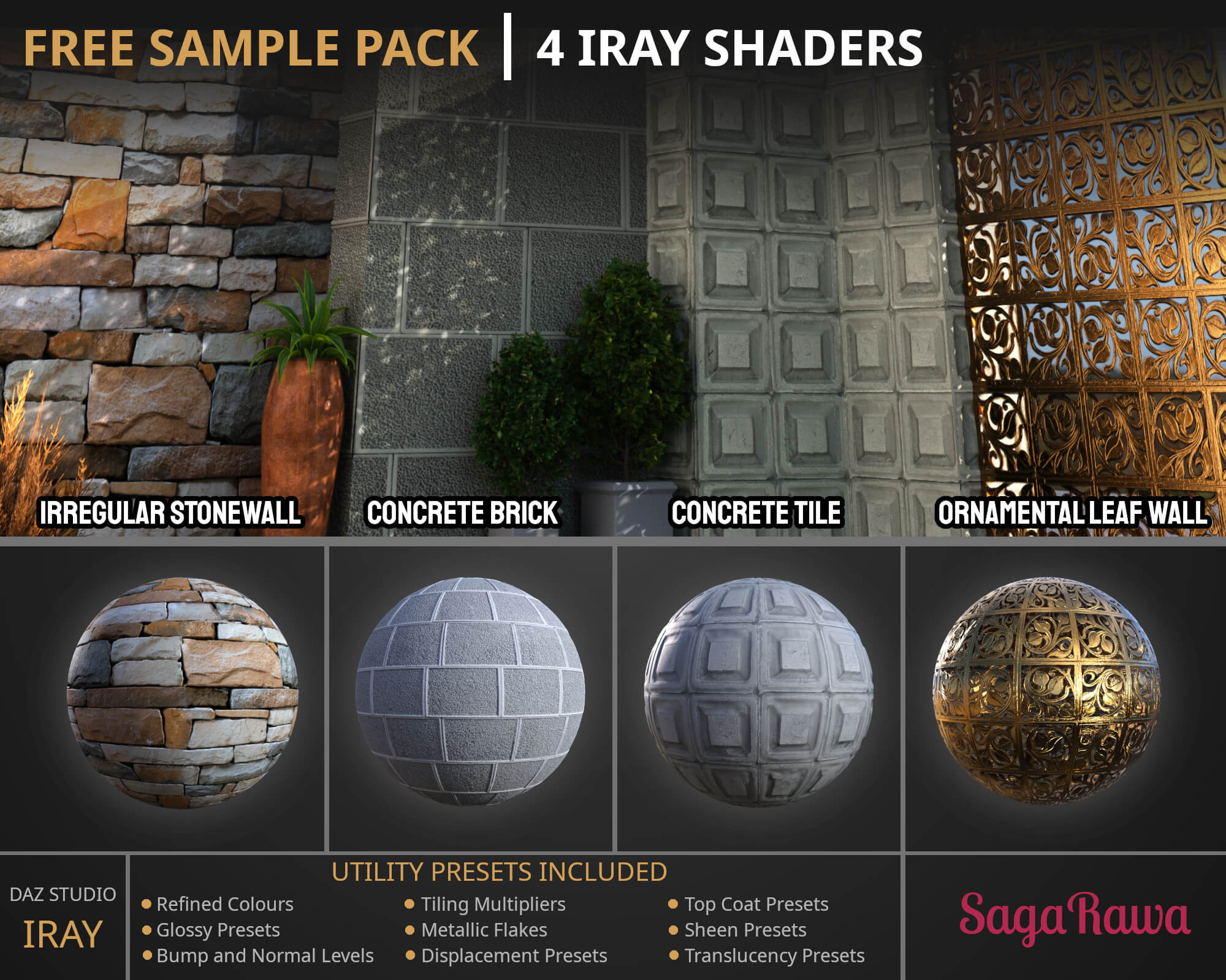 Free Sample Pack &mdash 4 HQ Architectural Shaders Preset Daz Content