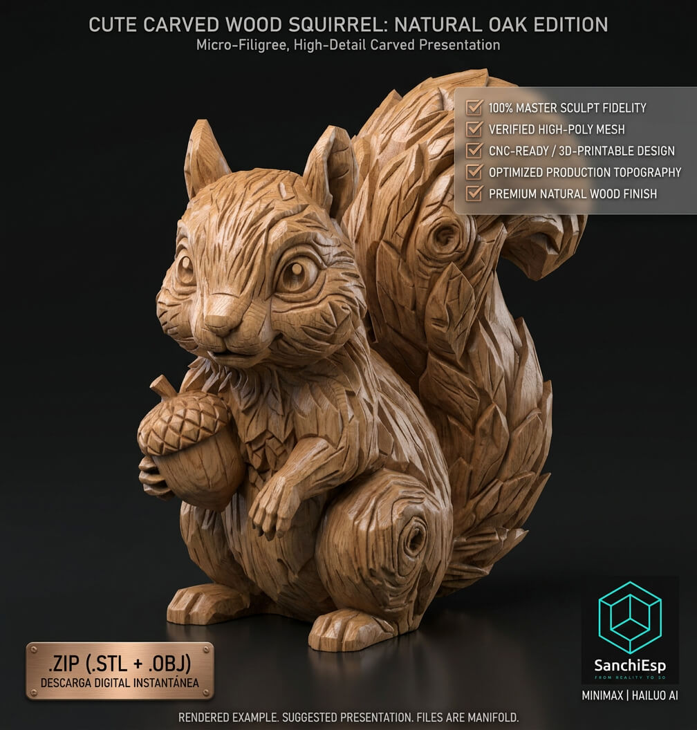 Cute Carved Wood Squirrel 3D Print Model 3D Model