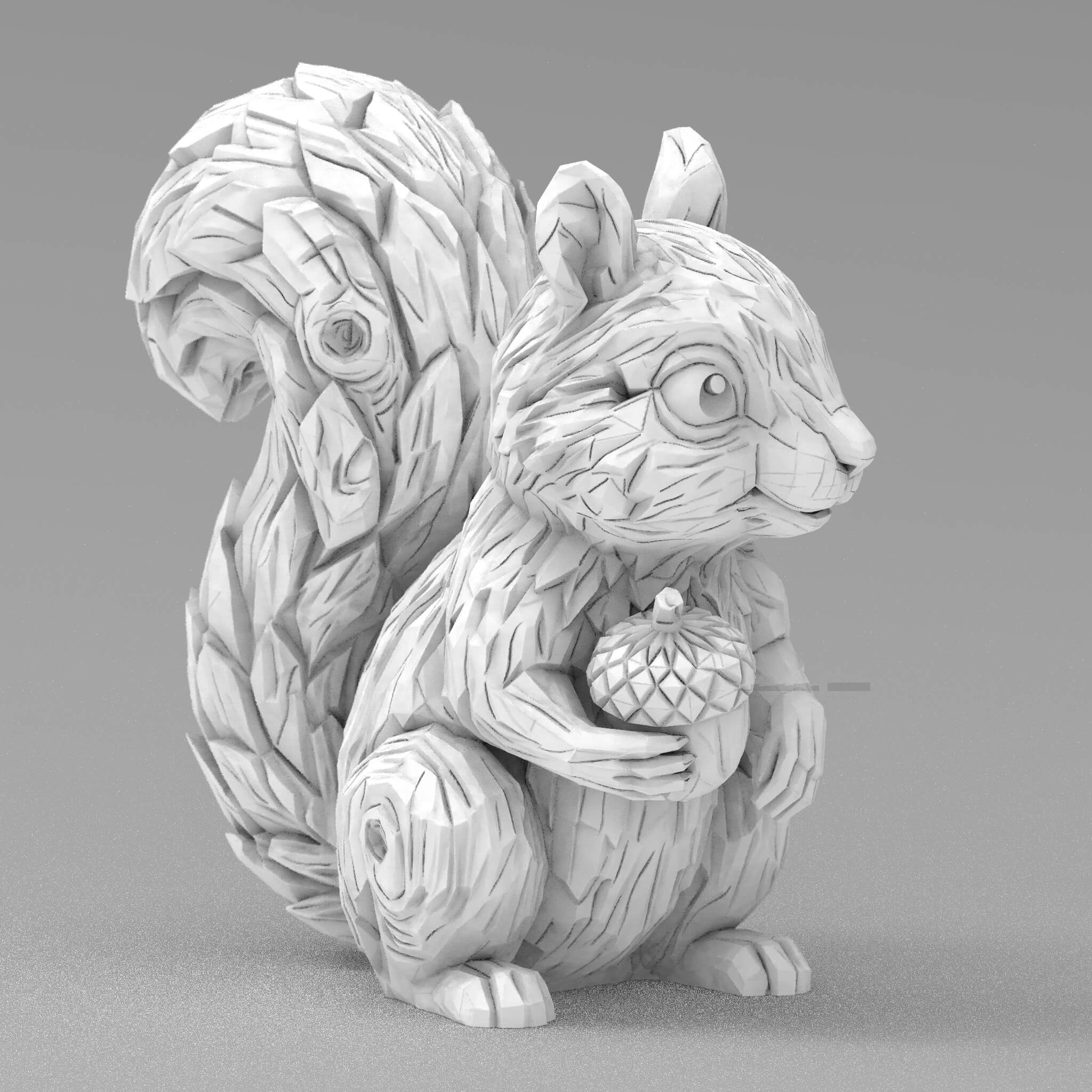 Cute Carved Wood Squirrel 3D Print Model 3D Model