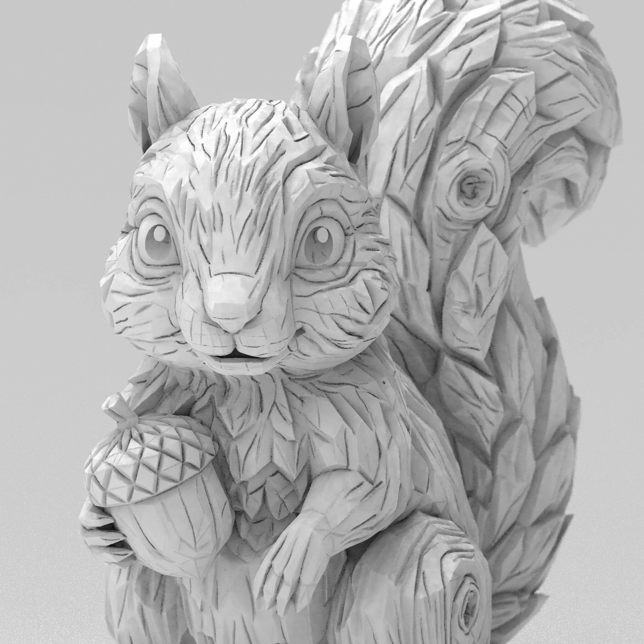 Cute Carved Wood Squirrel 3D Print Model 3D Model