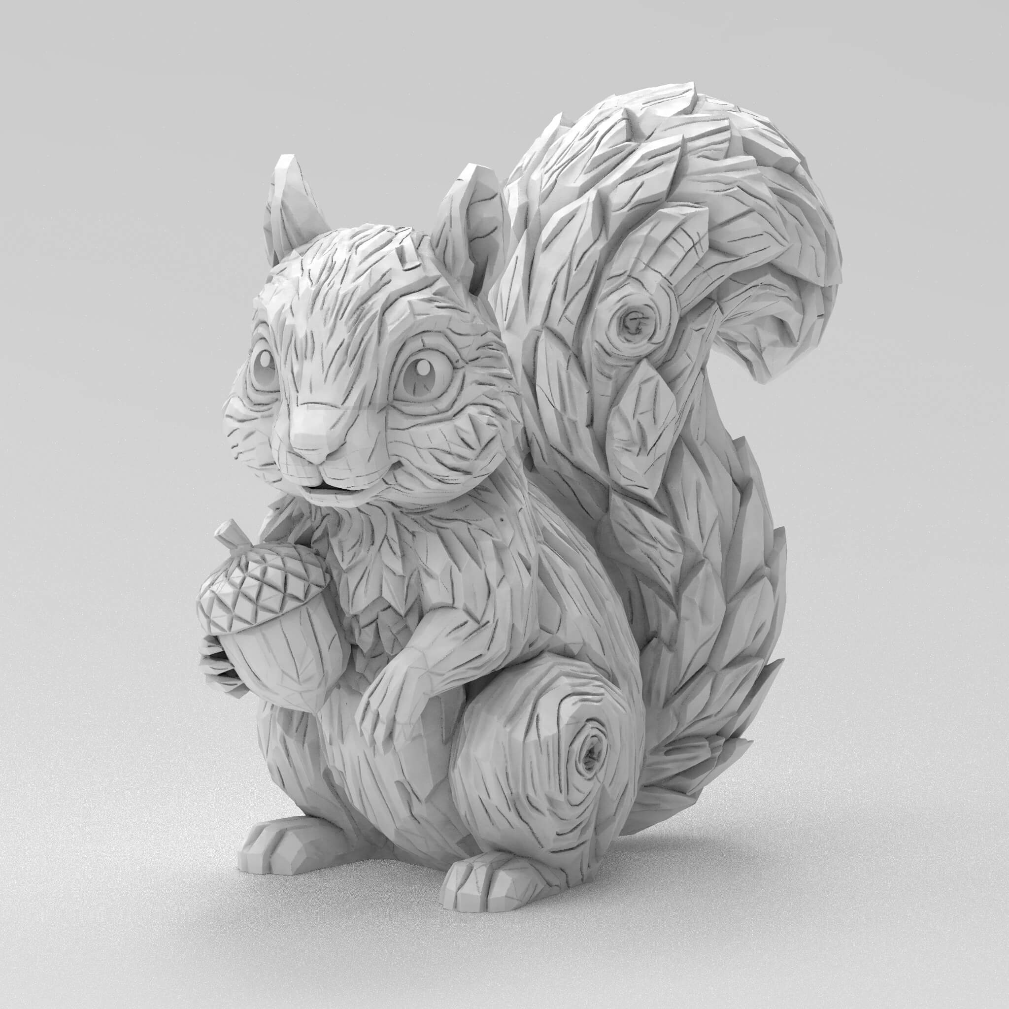 Cute Carved Wood Squirrel 3D Print Model 3D Model