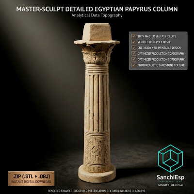 Detailed Egyptian Papyrus Column