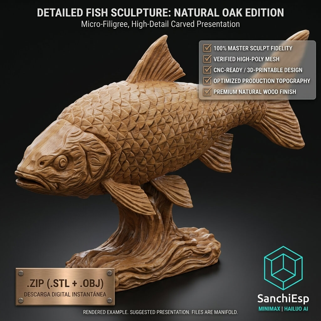 Detailed Fish Sculpture - Premium STL 3D Model