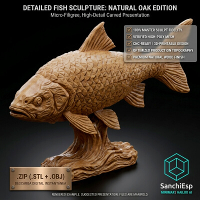 Detailed Fish Sculpture - Premium STL