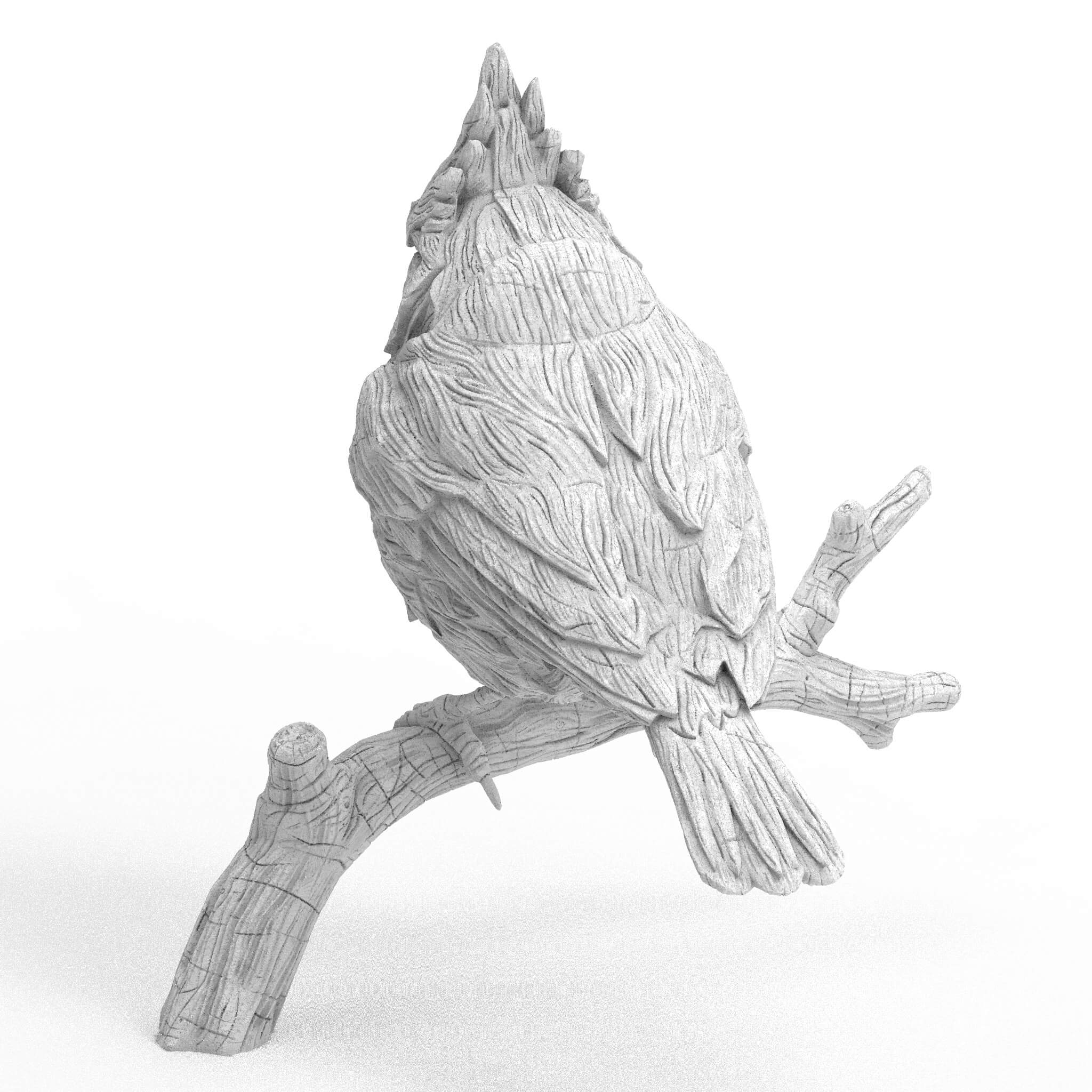 Handmade Wood Carved Northern Cardinal 3D Model