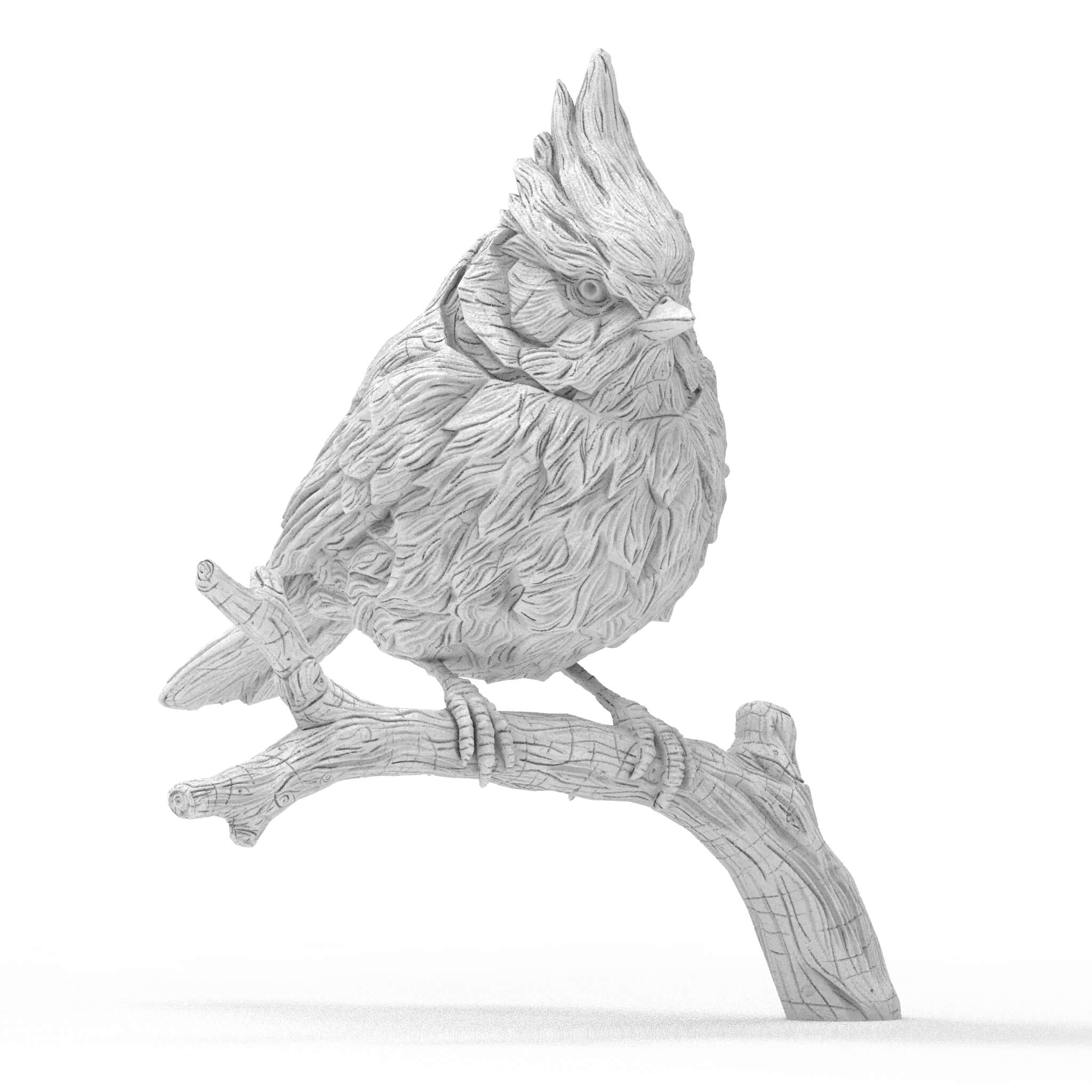 Handmade Wood Carved Northern Cardinal 3D Model