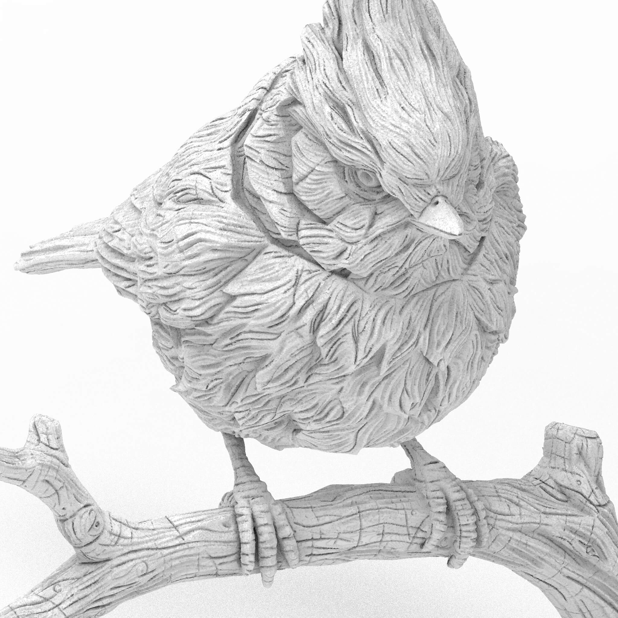 Handmade Wood Carved Northern Cardinal 3D Model