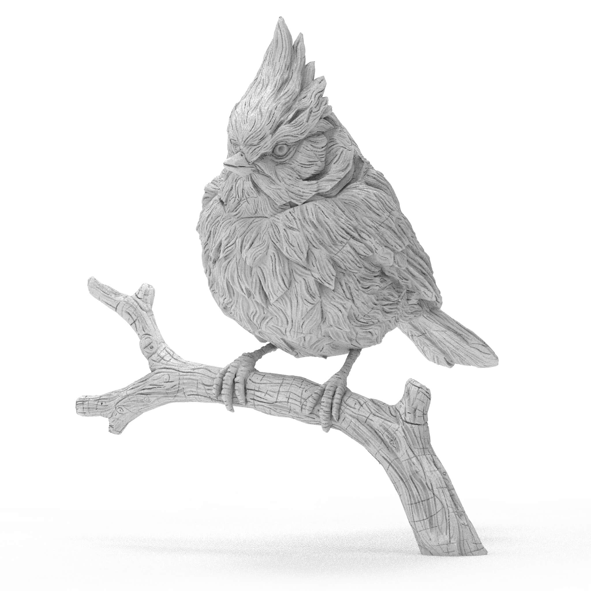 Handmade Wood Carved Northern Cardinal 3D Model