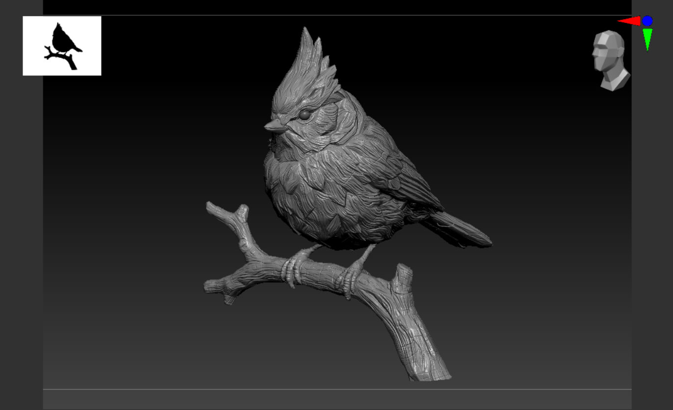 Handmade Wood Carved Northern Cardinal 3D Model