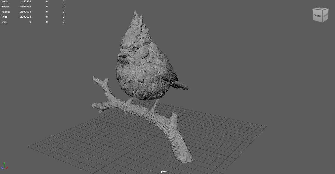 Handmade Wood Carved Northern Cardinal 3D Model