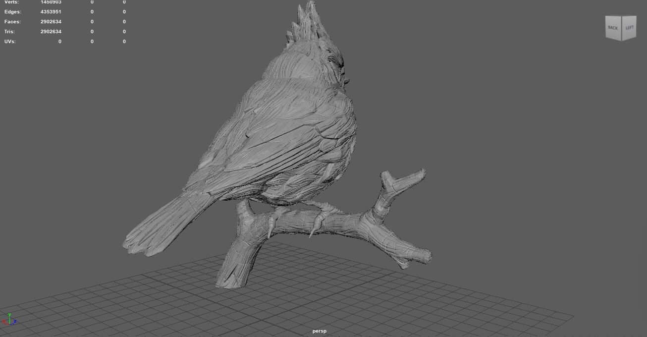 Handmade Wood Carved Northern Cardinal 3D Model