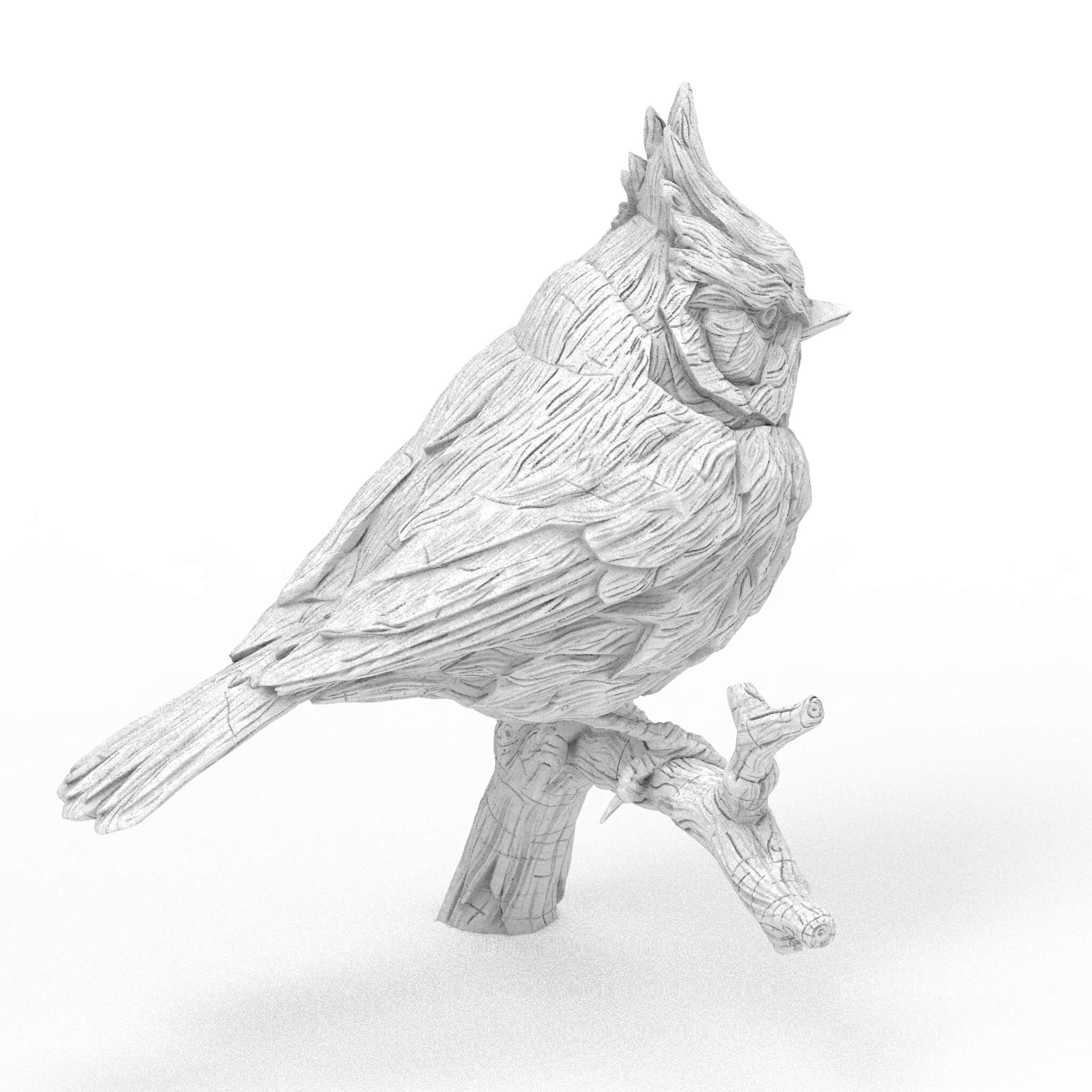 Handmade Wood Carved Northern Cardinal 3D Model